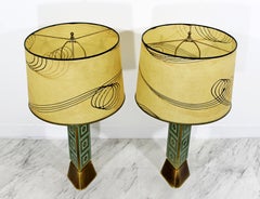 Mid-Century Modern Art Deco Regency Pair Brass Table Lamps Parzinger Era 1940s