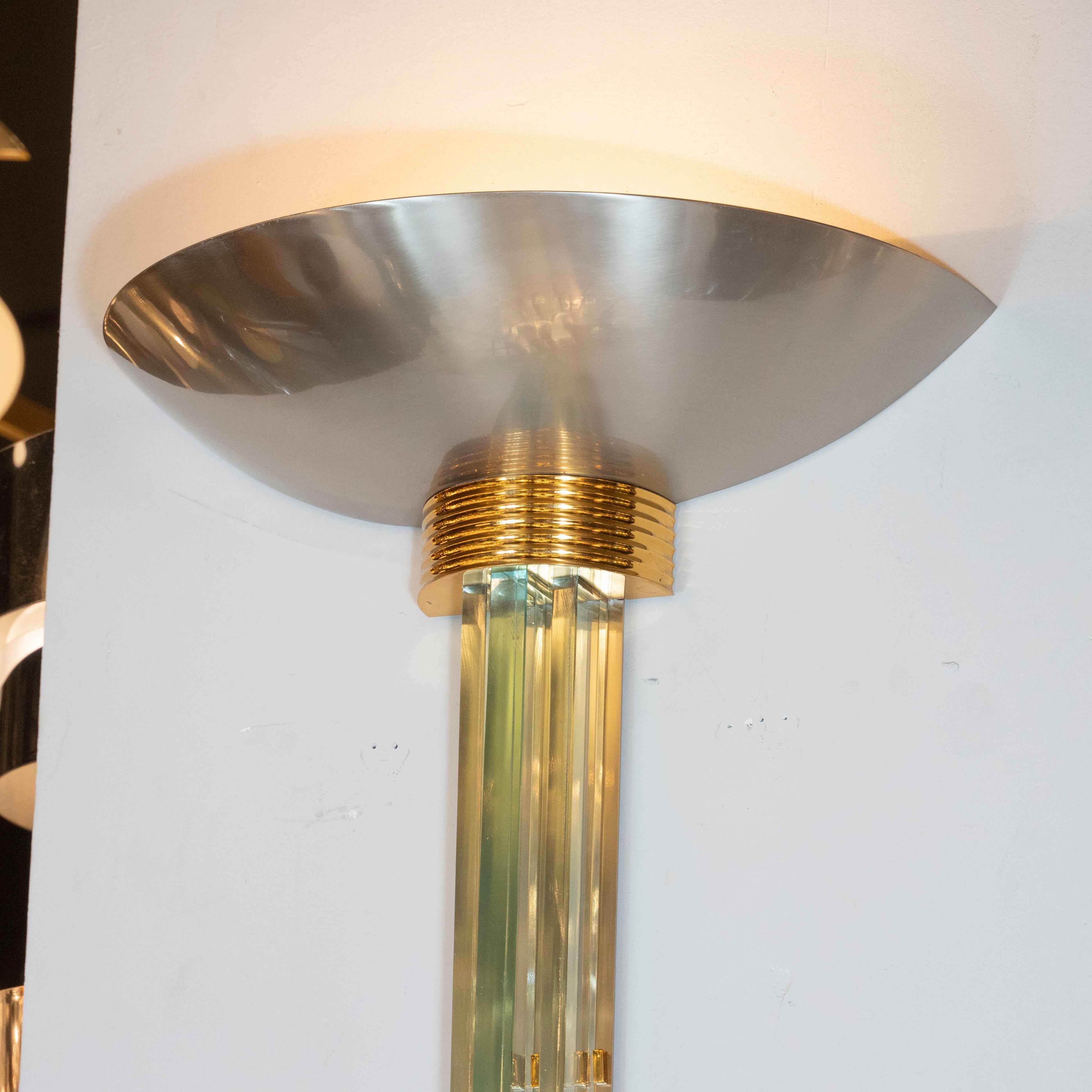 American Mid-Century Modern Art Deco Revival Contrasting Metallic Sconce For Sale