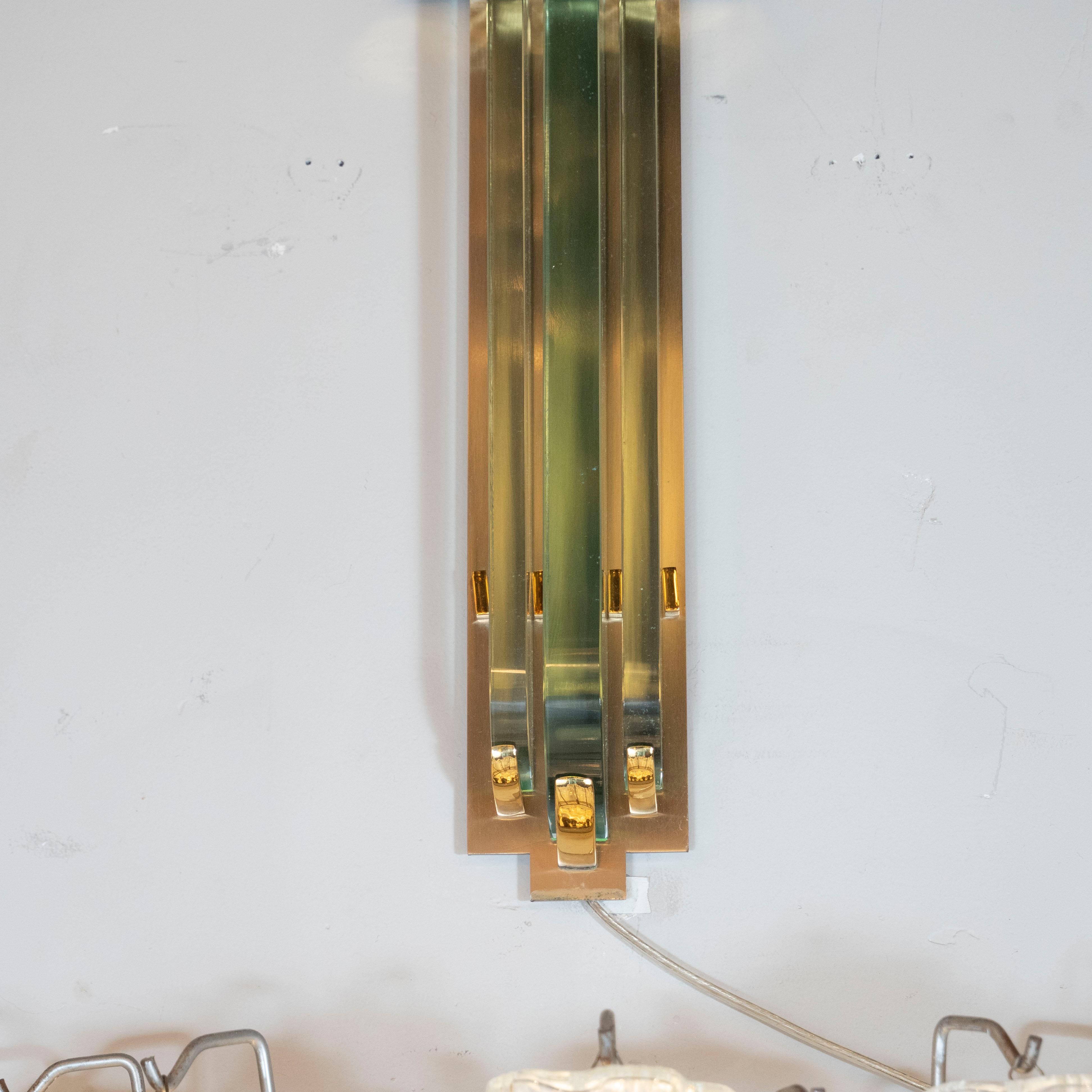 Late 20th Century Mid-Century Modern Art Deco Revival Contrasting Metallic Sconce For Sale