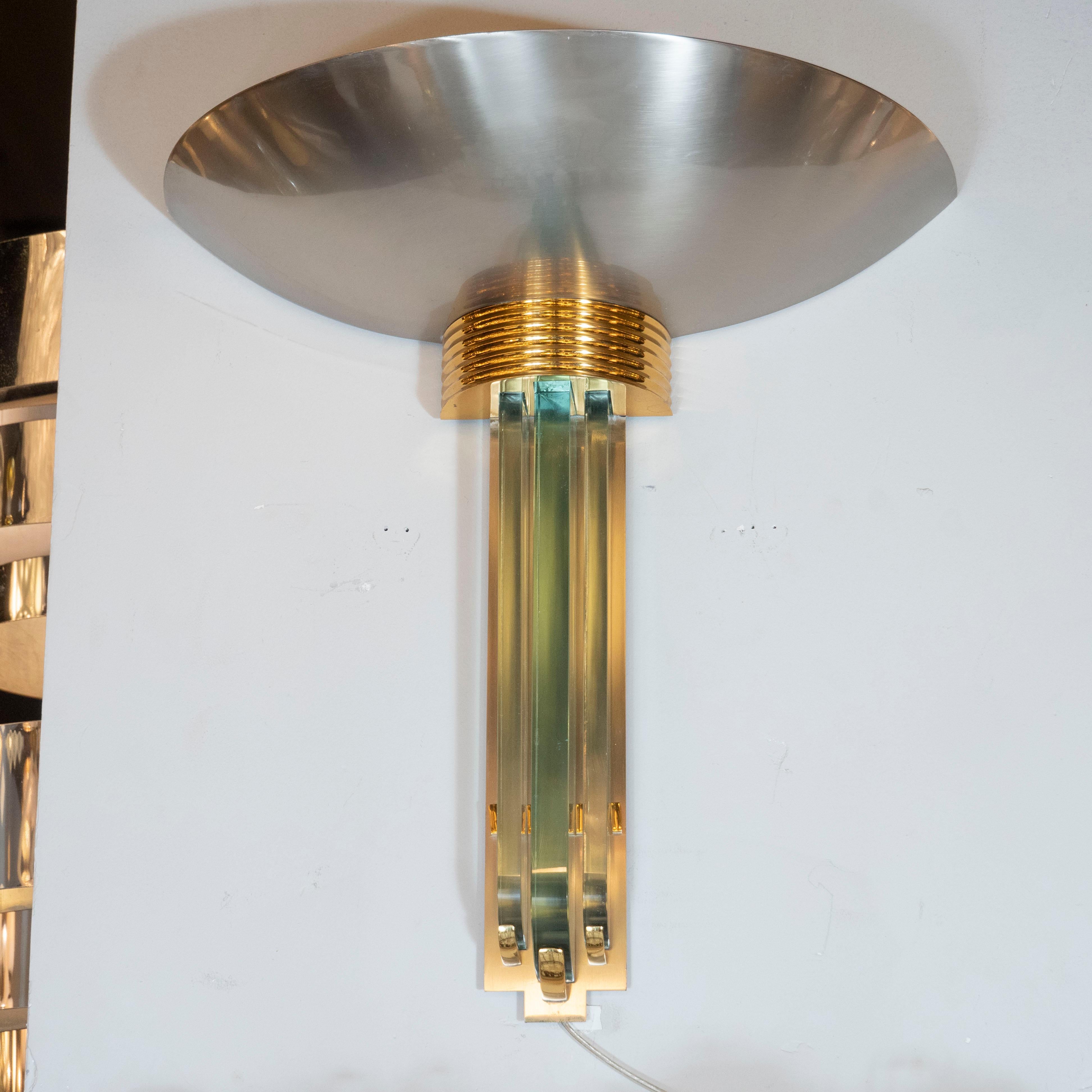 Mid-Century Modern Art Deco Revival Contrasting Metallic Sconce For Sale 1