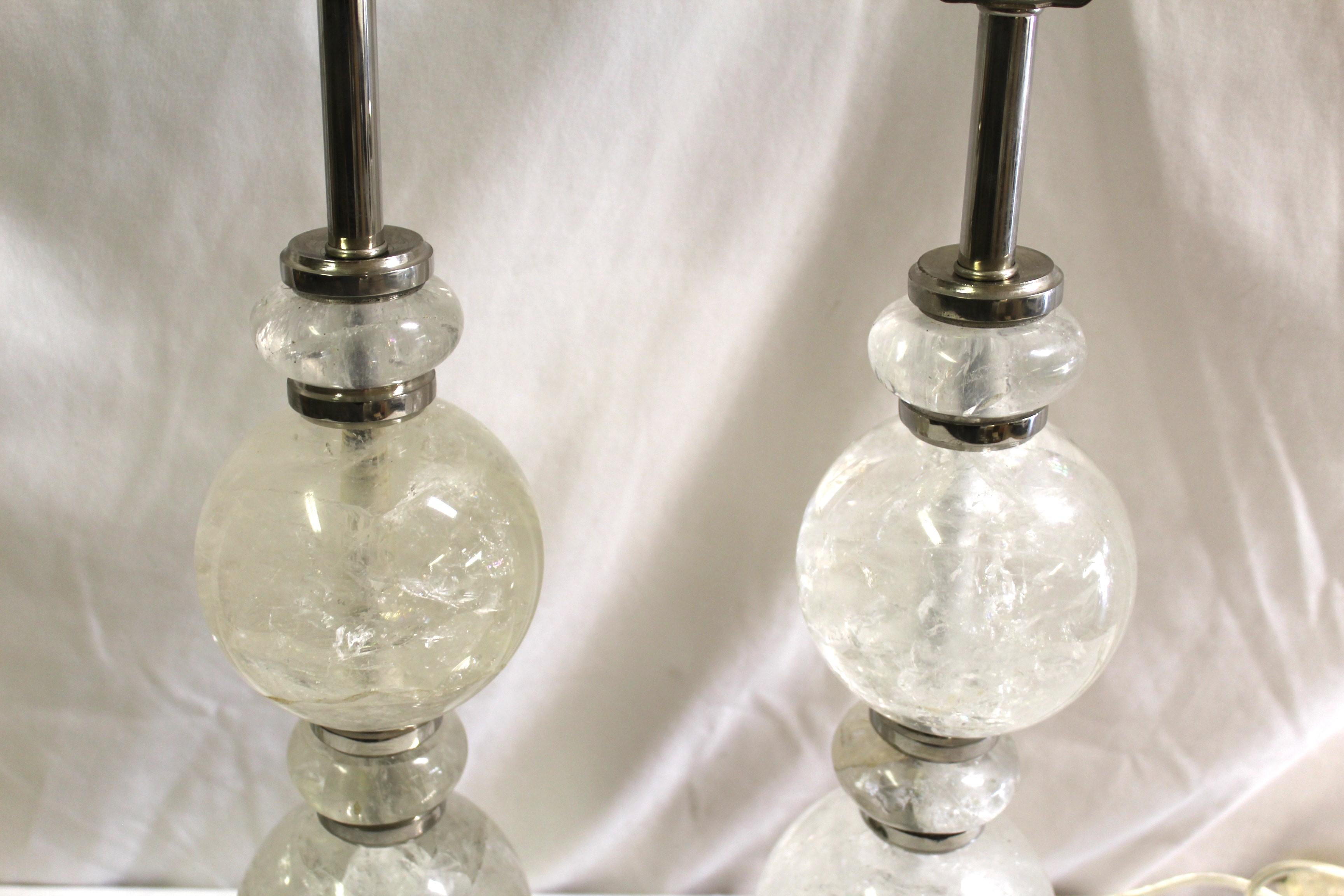Mid-Century Modern Mid Century/Modern/ Art Deco Rock Crystal Ball lamps   pair   Nickel For Sale