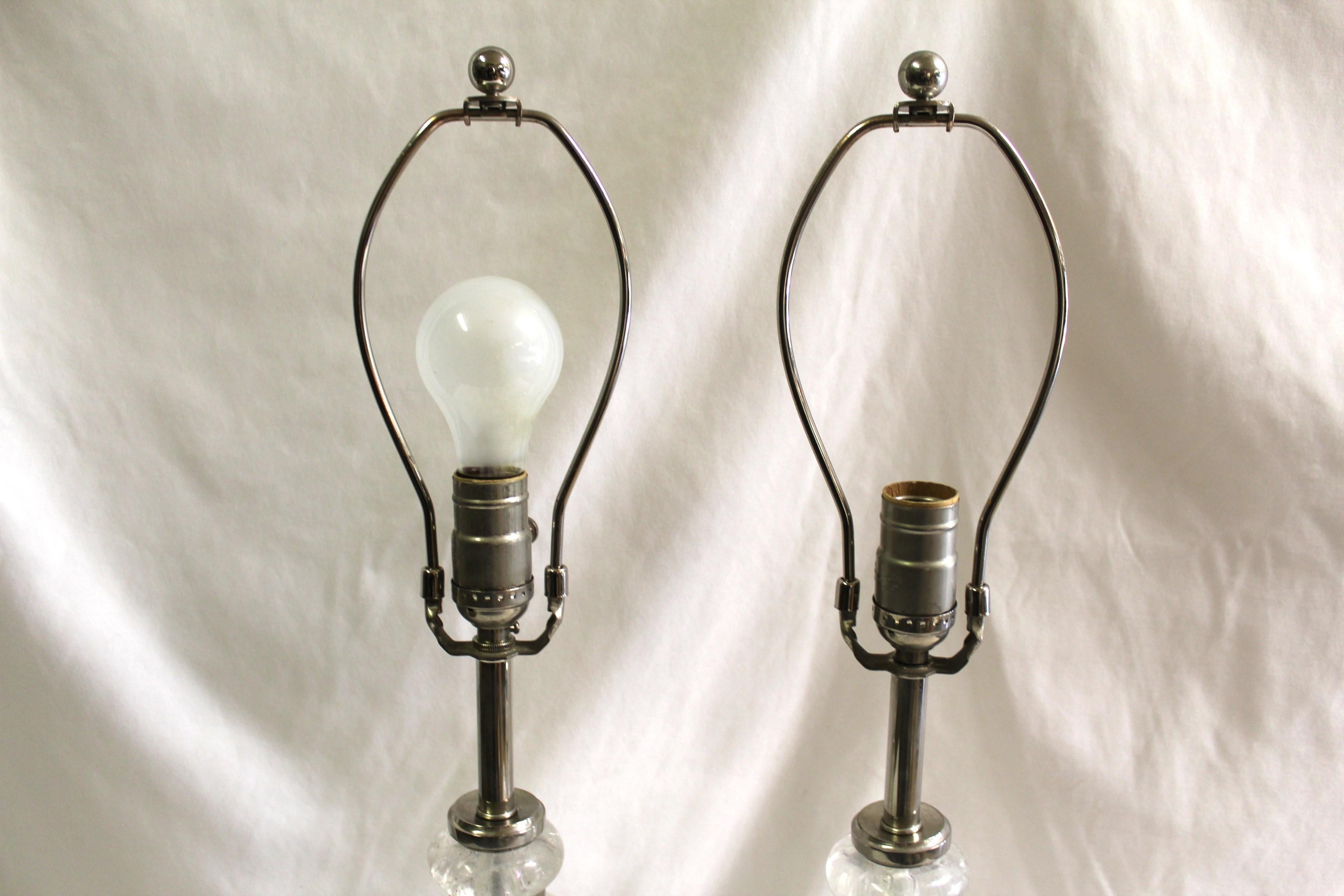 American Mid Century/Modern/ Art Deco Rock Crystal Ball lamps   pair   Nickel For Sale