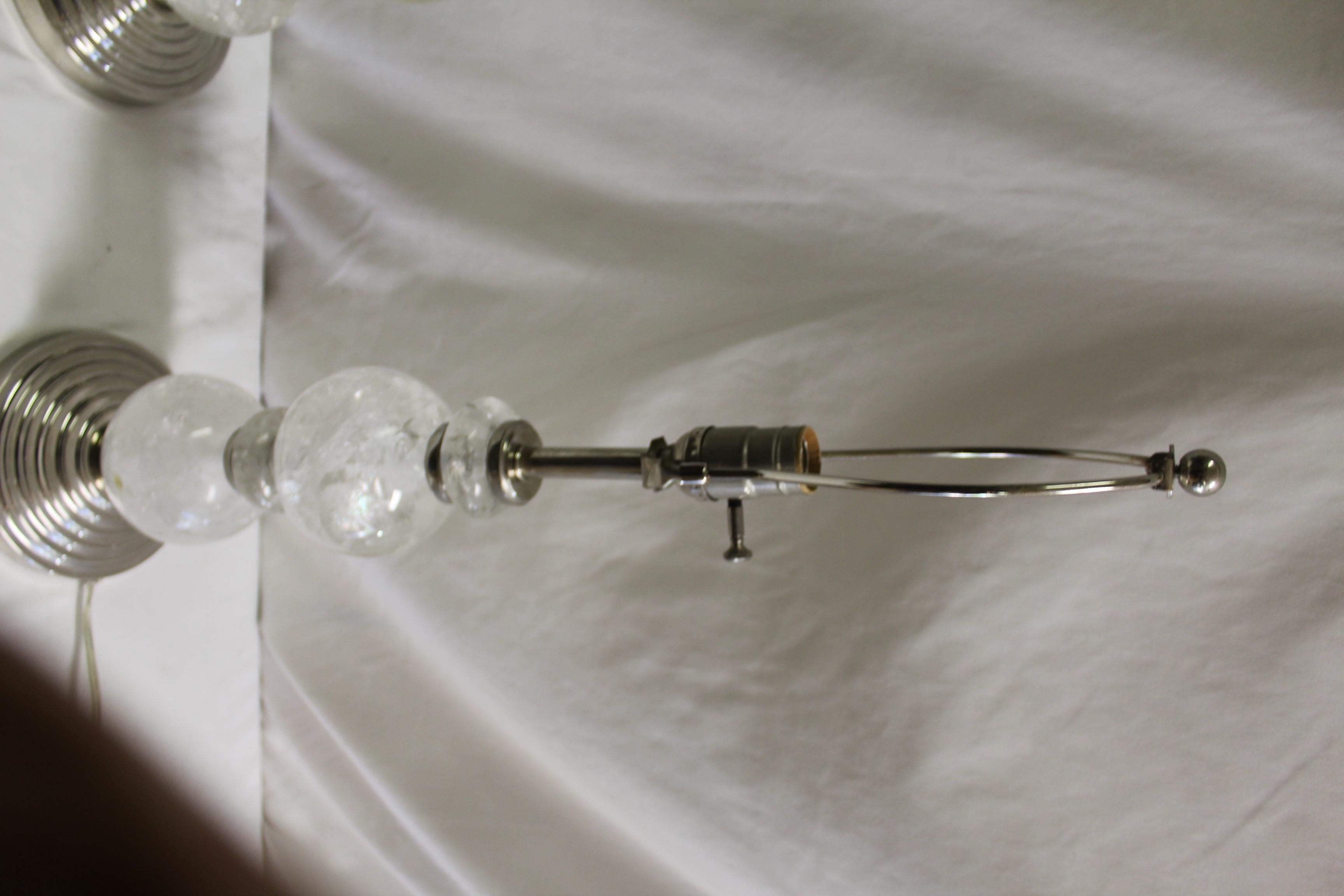 Machine-Made Mid Century/Modern/ Art Deco Rock Crystal Ball lamps   pair   Nickel For Sale