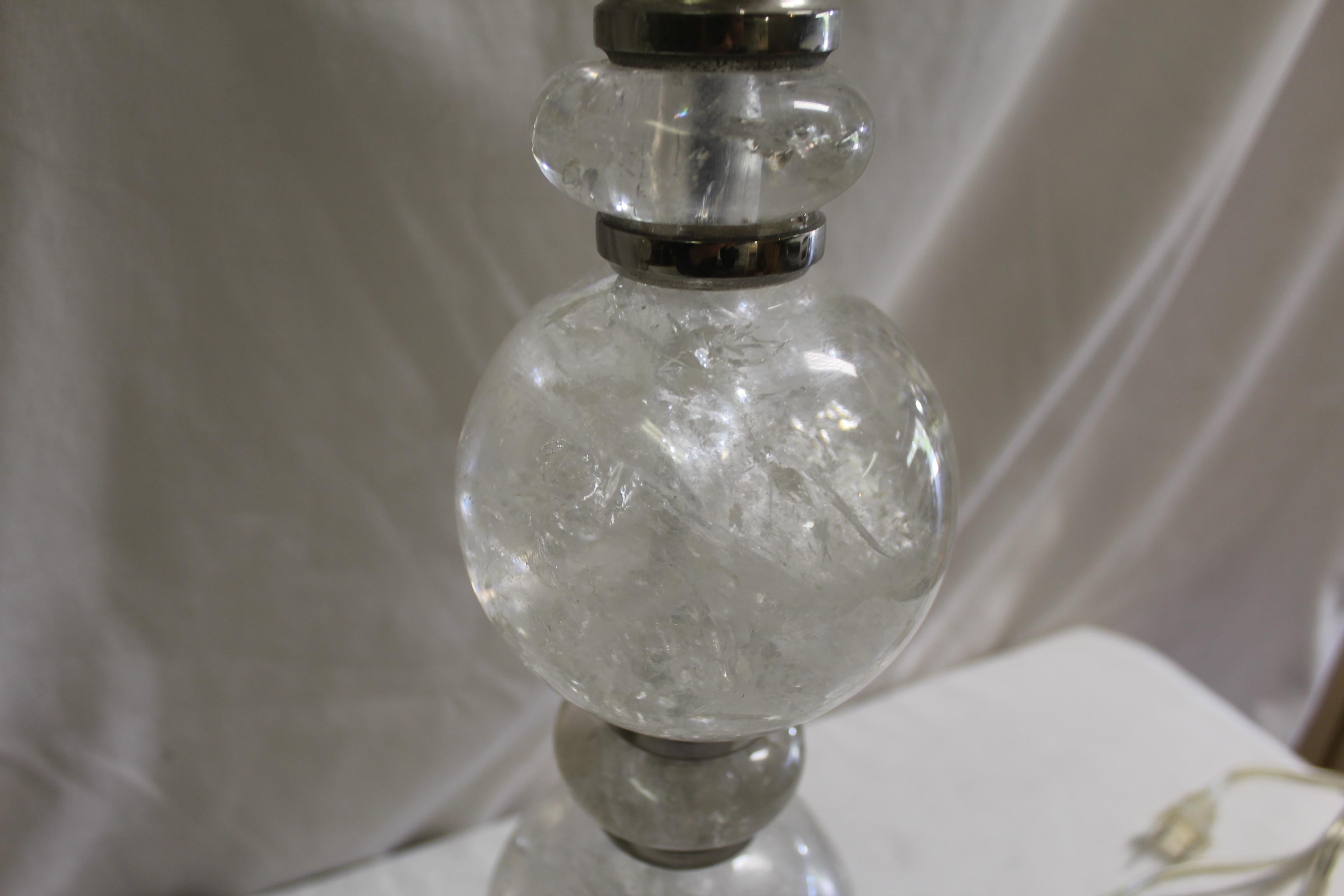Mid Century/Modern/ Art Deco Rock Crystal Ball lamps   pair   Nickel In Excellent Condition For Sale In Los Angeles, CA