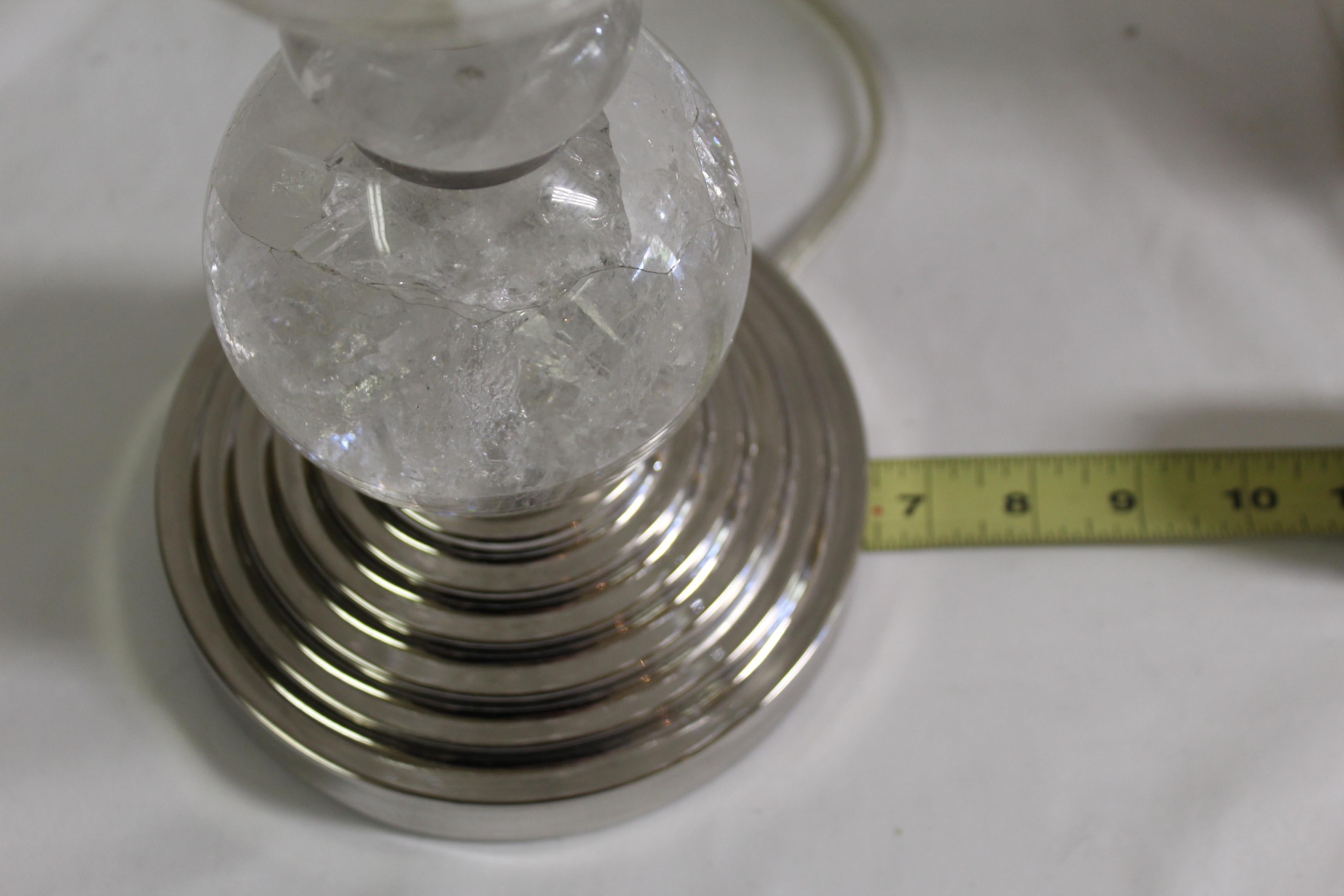 Contemporary Mid Century/Modern/ Art Deco Rock Crystal Ball lamps   pair   Nickel For Sale