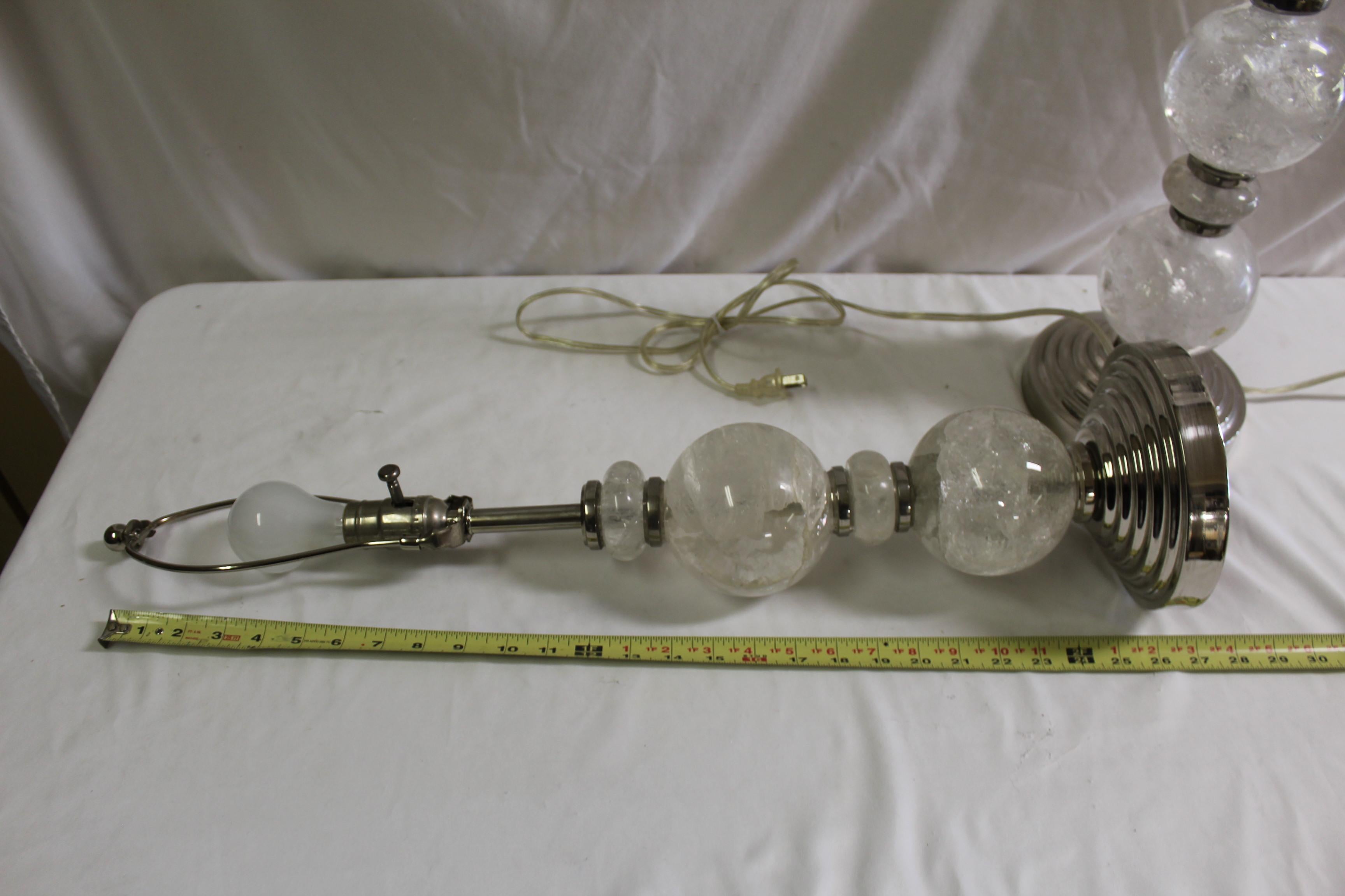 Mid Century/Modern/ Art Deco Rock Crystal Ball lamps   pair   Nickel For Sale 1