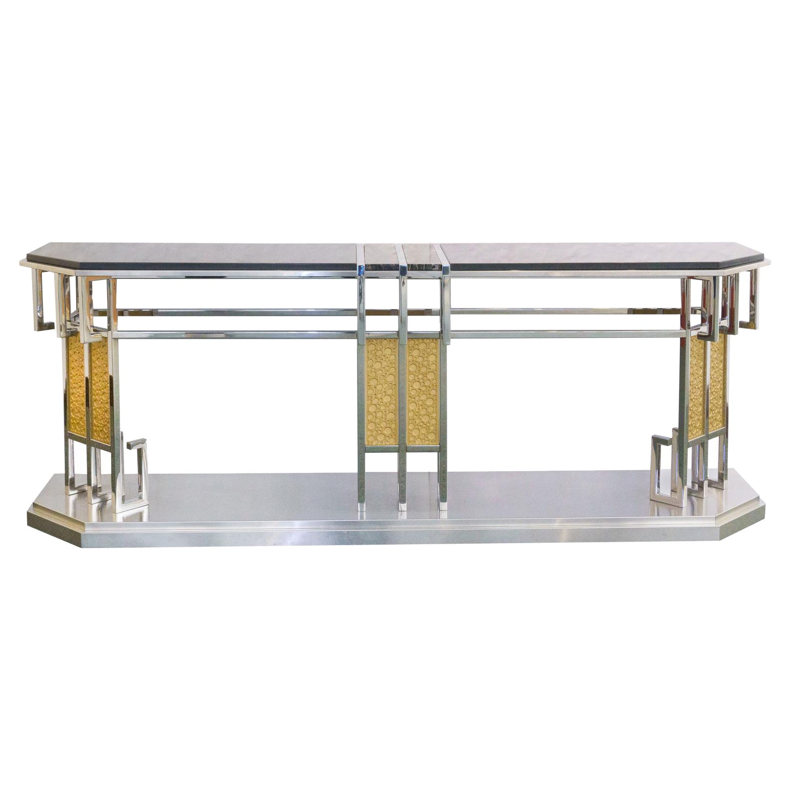 Buffet / crédence en laiton et chrome de style The Modernity Art Deco