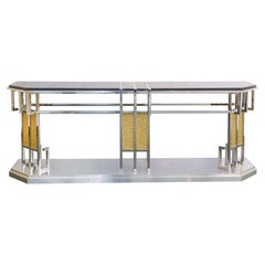 Mid Century Modern Art Deco Style Brass & Chrome Sideboard / Credenzas