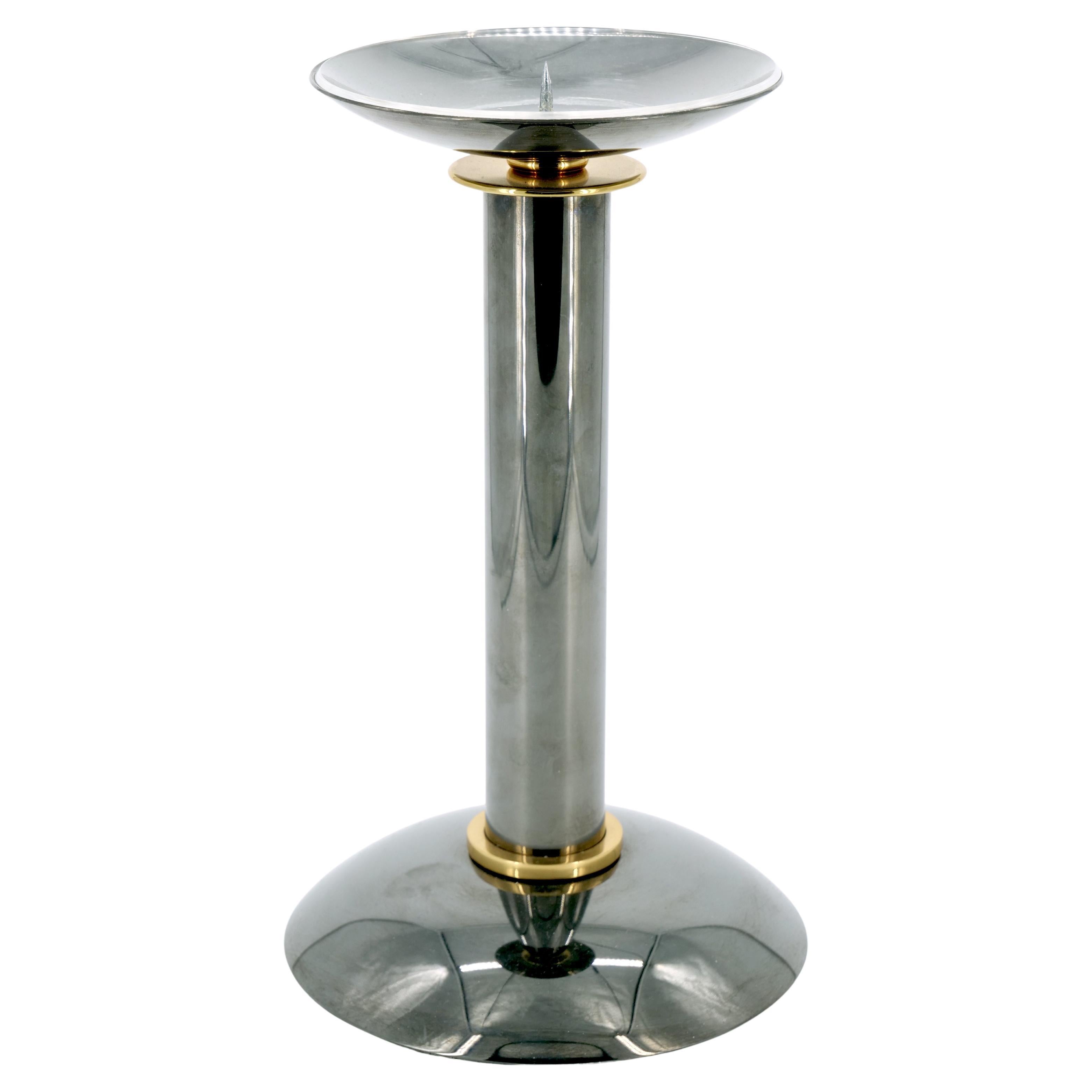 Candeliere in ottone canna di fucile in stile Art Deco della metà del secolo scorso di Karl Springer