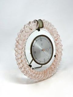 Reloj de sobremesa Art Decó moderno de mediados de siglo, cristal de Murano, años 50