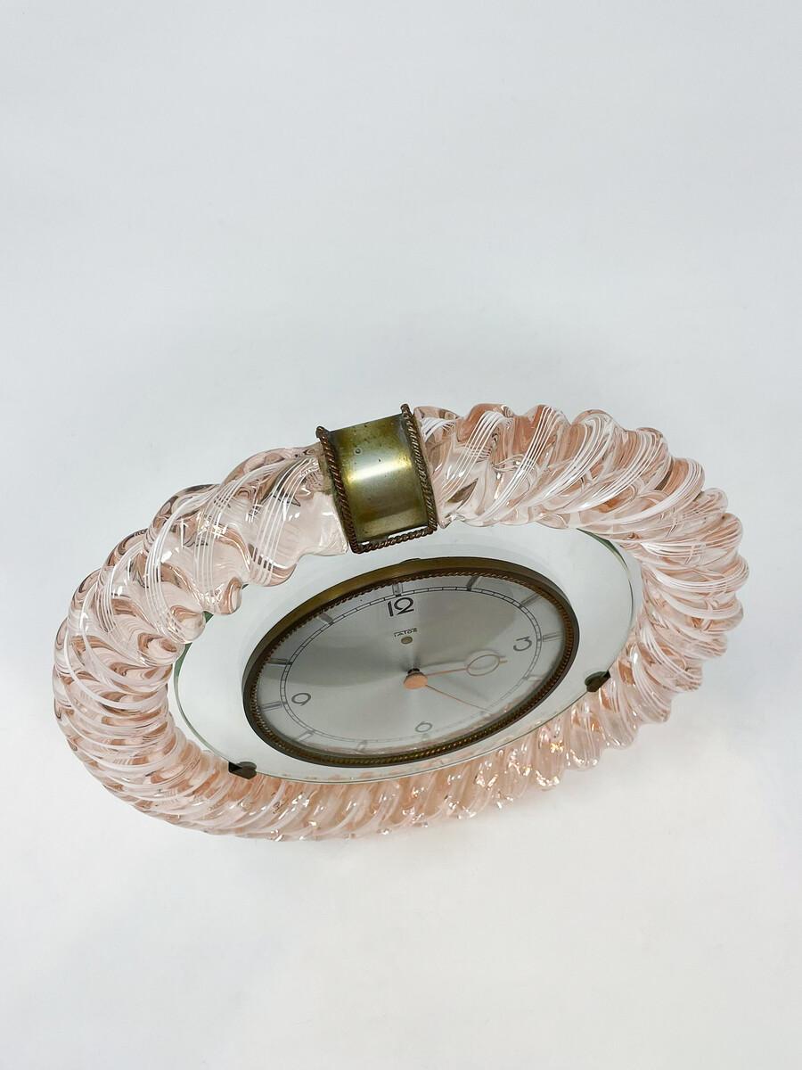 Mid-Century Modern Art Deco Table Clock, Murano Glass, 1950s In Good Condition For Sale In Brussels, BE