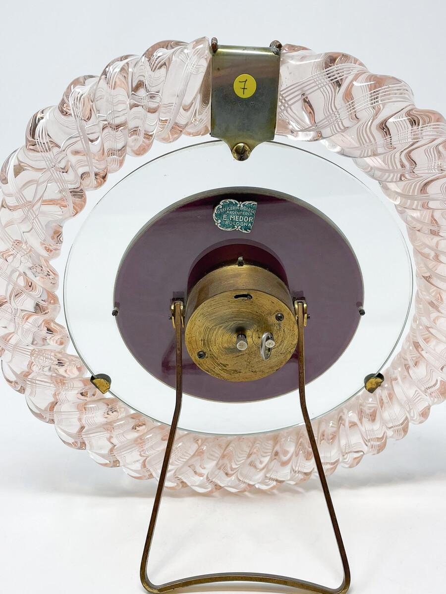 Mid-Century Modern Art Deco Table Clock, Murano Glass, 1950s For Sale 1