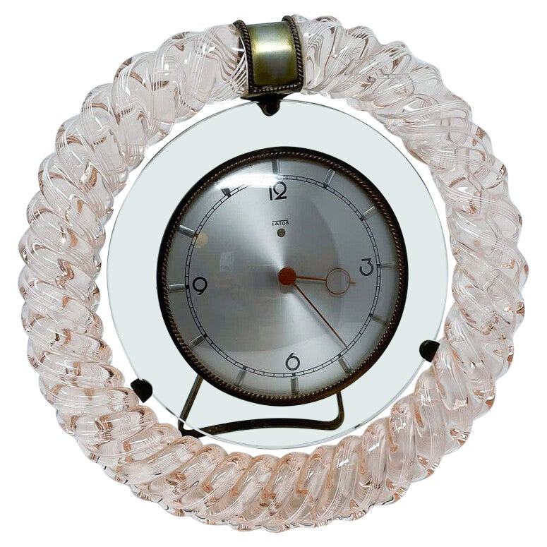 Moderne Art-Déco-Tischuhr, Murano-Glas, 1950er Jahre, Mitte des Jahrhunderts
