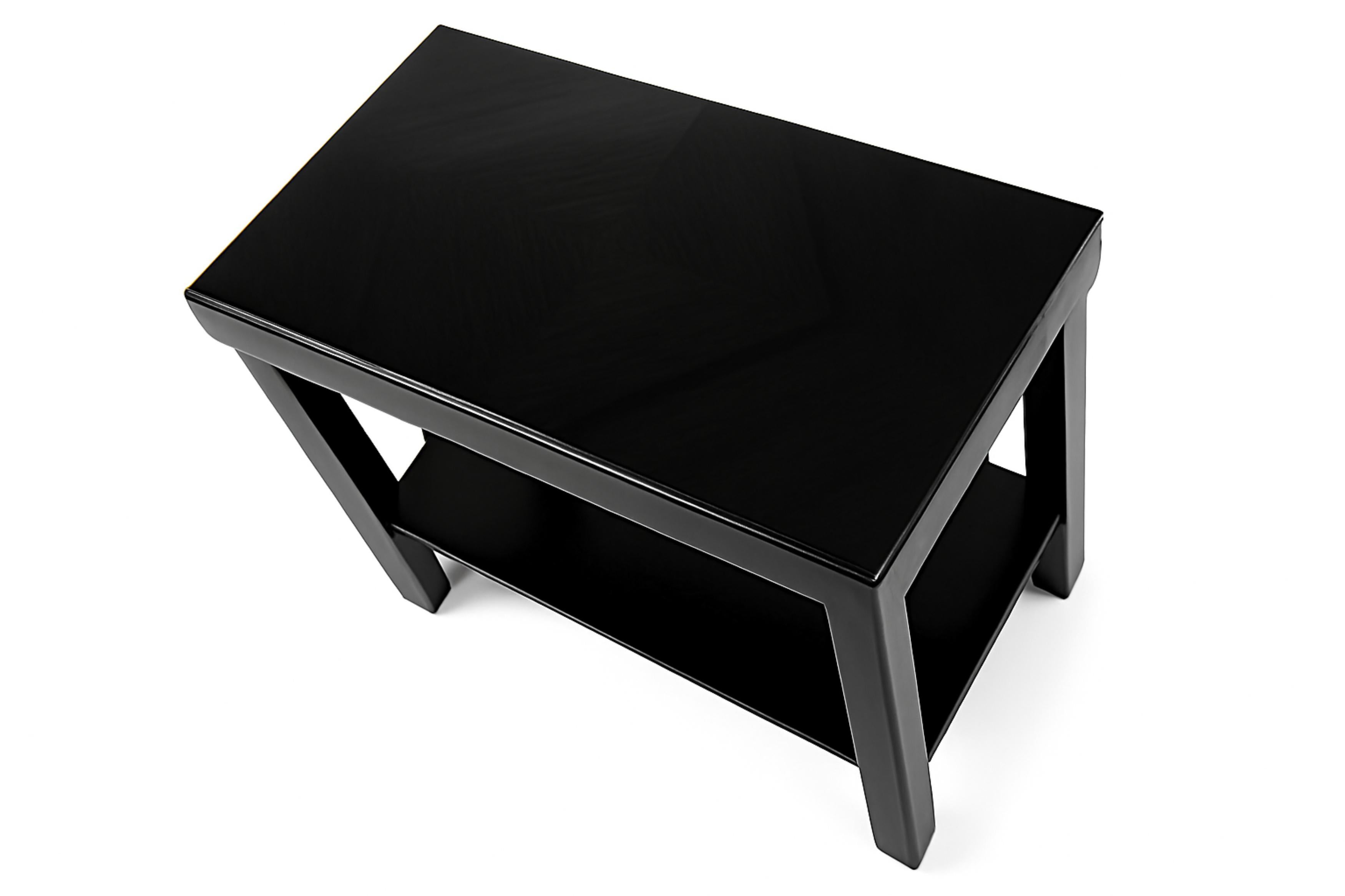 Français Table console Art déco en noyer laqué noir, 20e siècle en vente