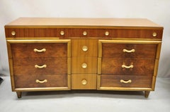 Mid Century Modern Art Deco Walnut Long Dresser Credenza w Mirror by Joerns Bros