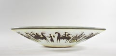 Mid-Century Modern Art Glass Acid Cut Tribal Scene Bowl by Maurice Heaton