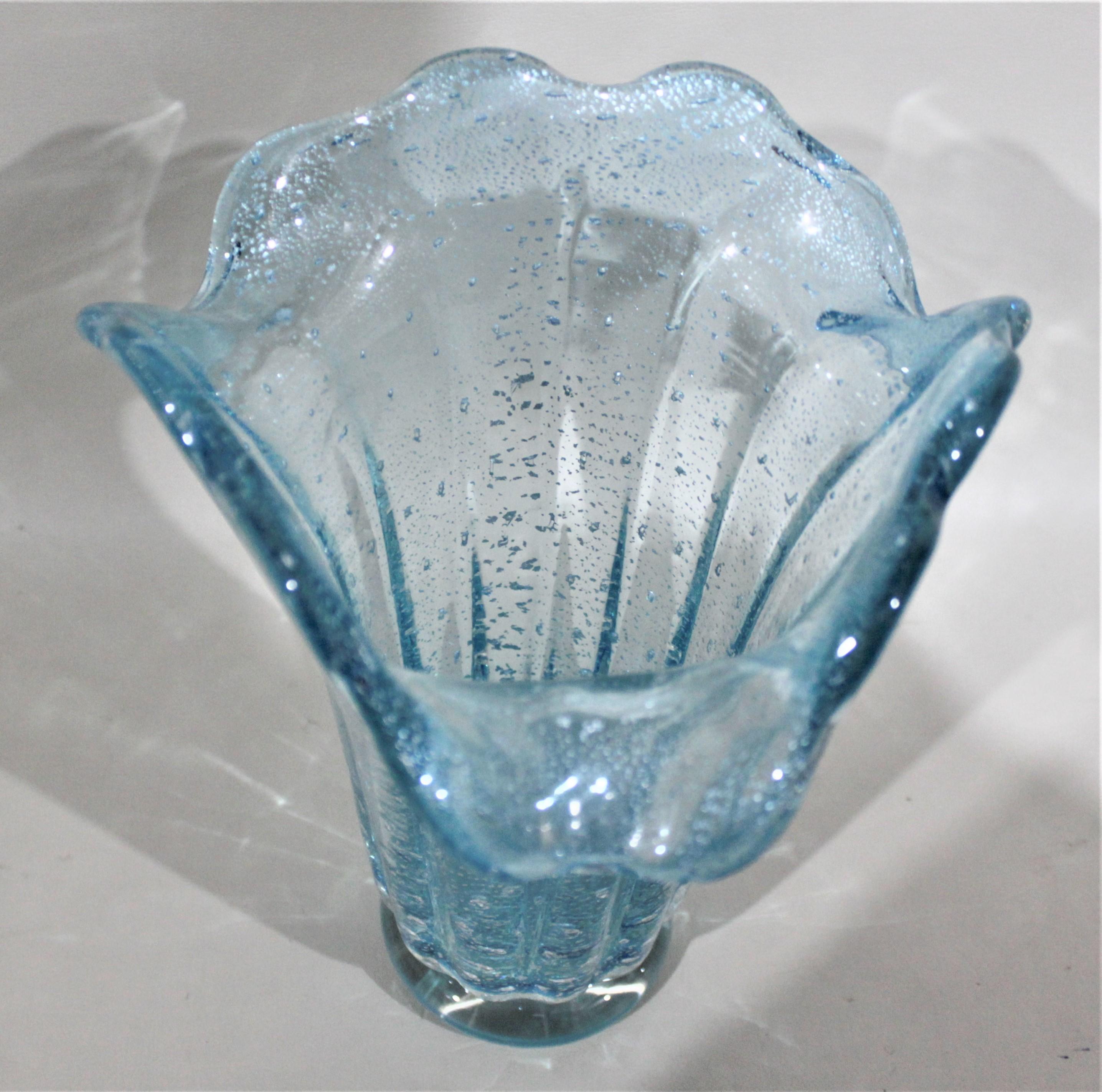 Italian Mid-Century Modern Art Glass Aqua Blue Murano Vase Attributed to Barovier For Sale