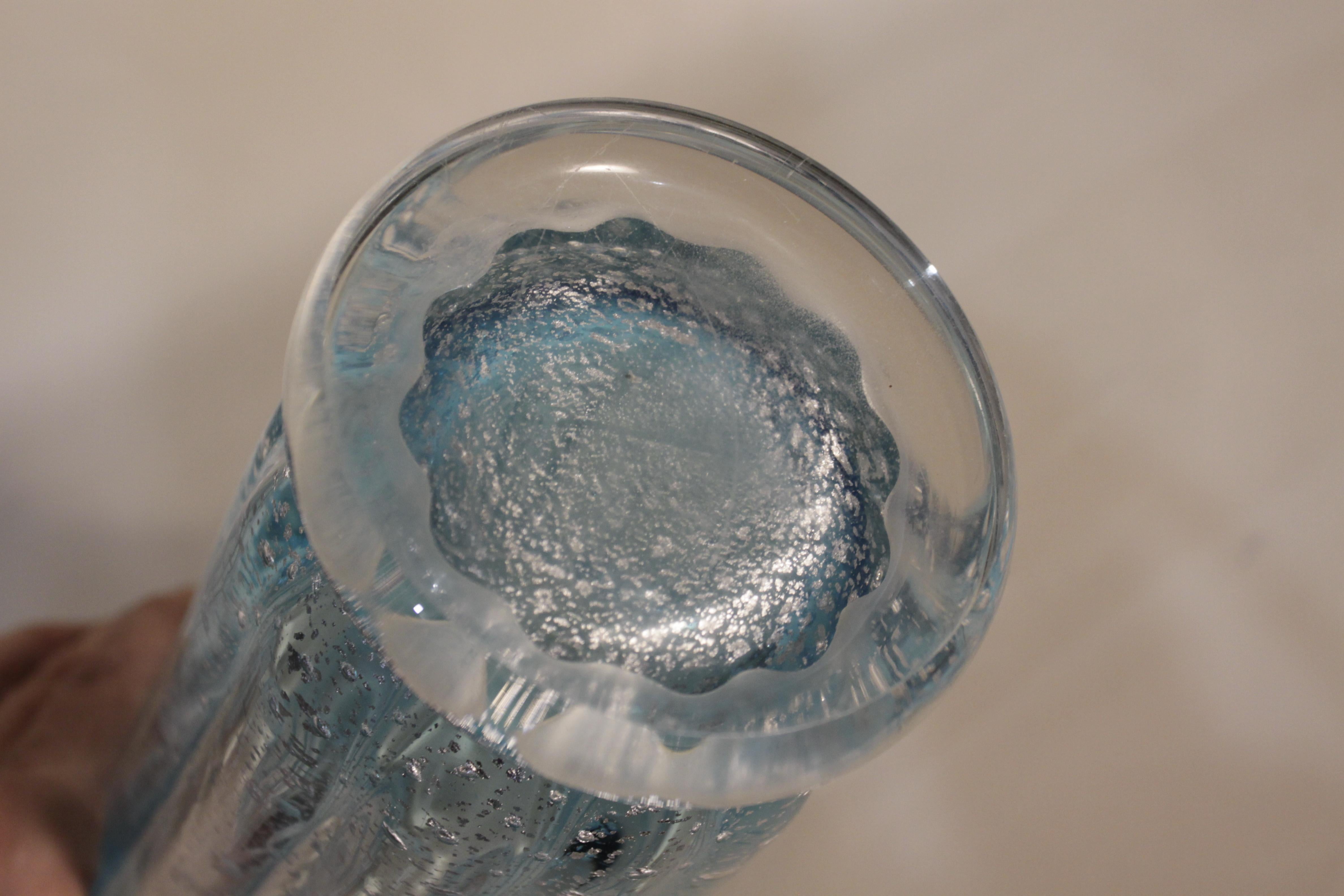 Hand-Crafted Mid-Century Modern Art Glass Aqua Blue Murano Vase Attributed to Barovier For Sale