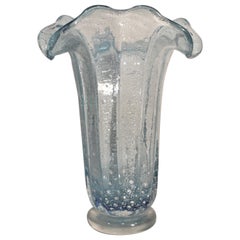 Mid-Century Modern Art Glass Aqua Blue Murano Vase Attributed to Barovier