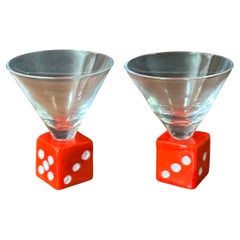 Mid-Century Modern Art Glass Dice Cocktail Glasses, Pair, Circa 1970s
