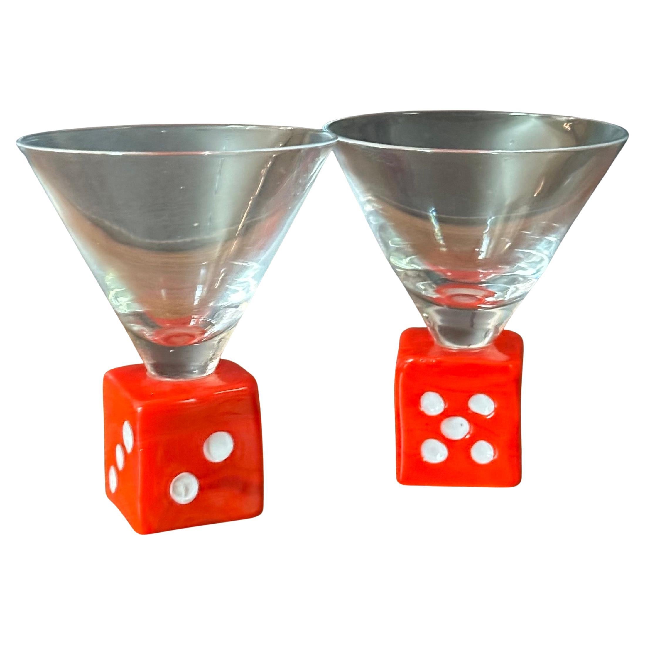 Mid-Century Modern Art Glass Dice Cocktail Glasses, Pair, Circa 1970s