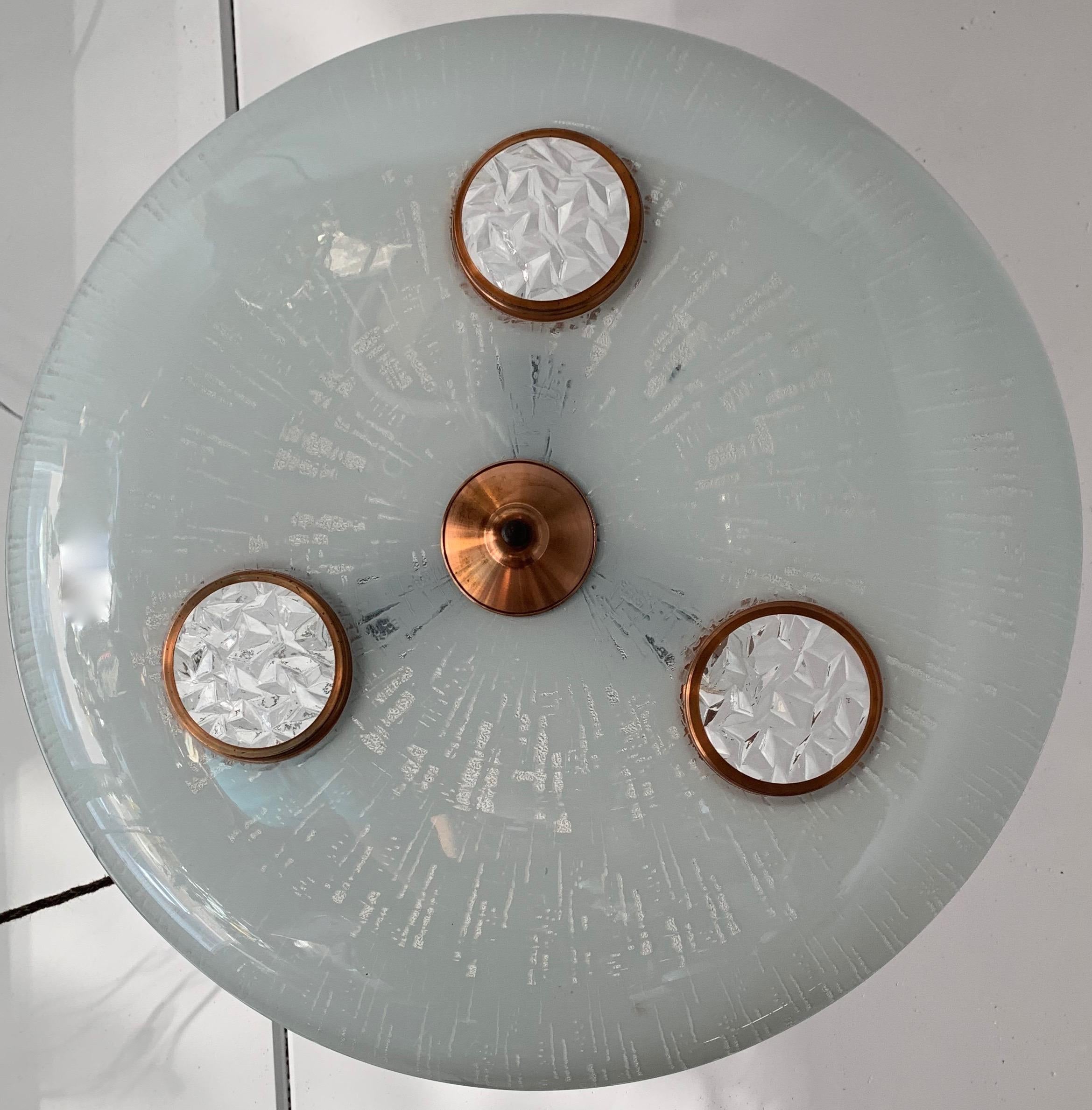 Vintage Midcentury Modern Art Glass Flush Mount / Pendant, Built-In 'Spotlights' For Sale 7