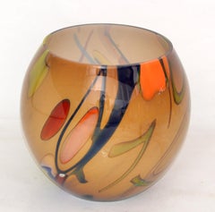 Mid-Century Modern Art Glass Hues of Brown Round Vase Made in Europe Poland 1980