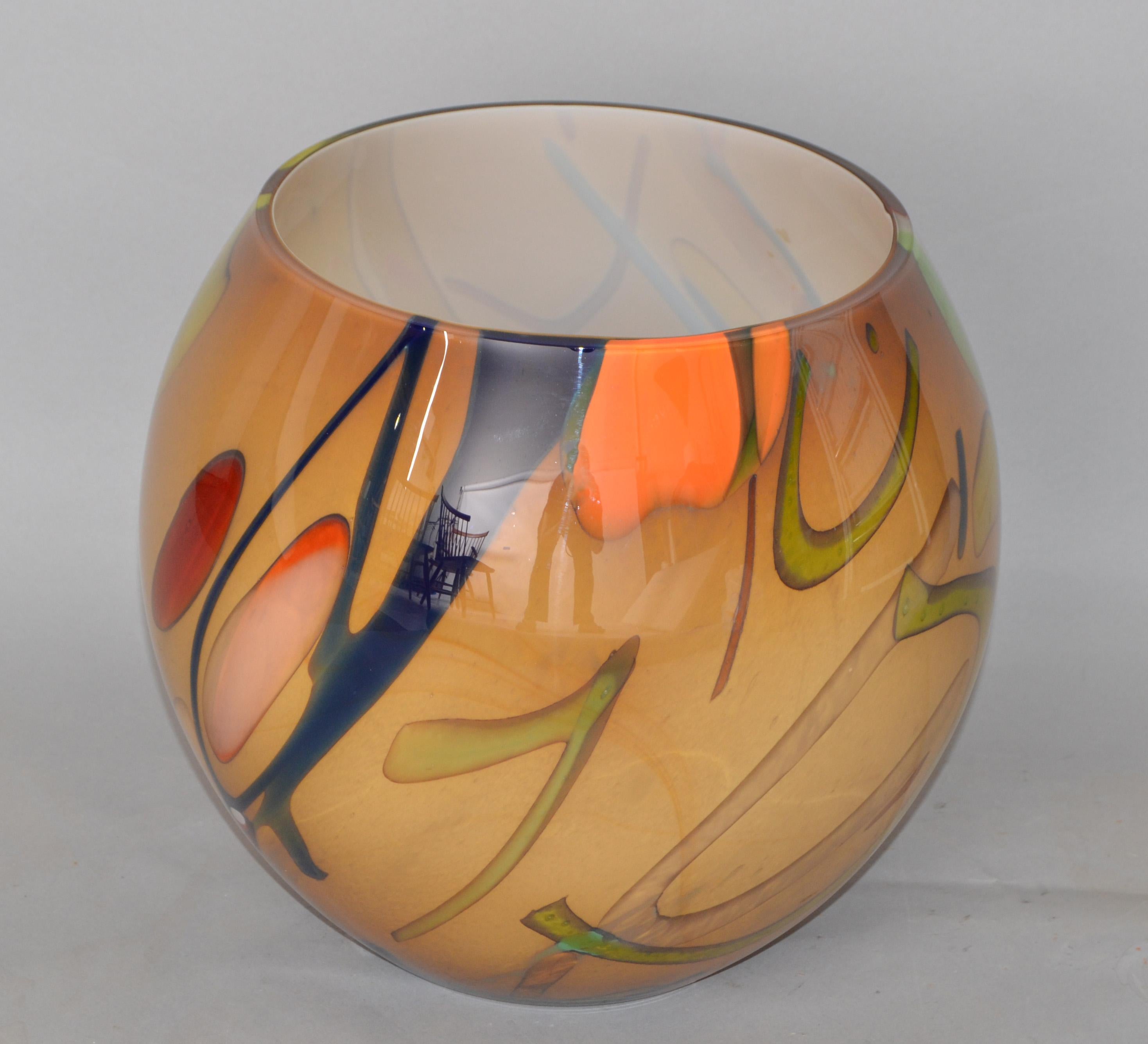20th Century Mid-Century Modern Art Glass Hues of Brown Round Vase Made in Europe Poland 1980 For Sale