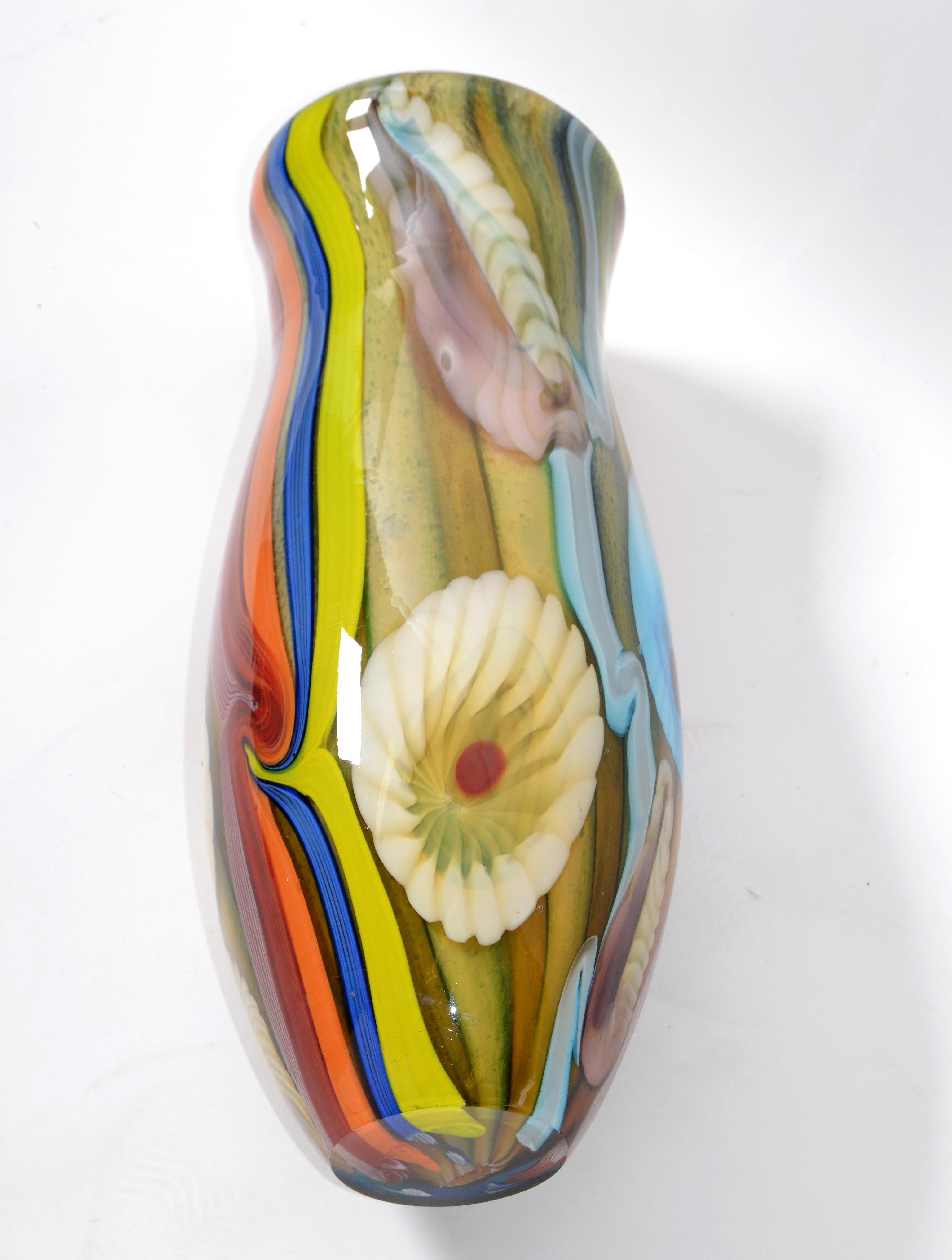 Blown Glass Mid-Century Modern Art Glass Nautical Motif Tall Vase Made in Europe Poland 1980 For Sale