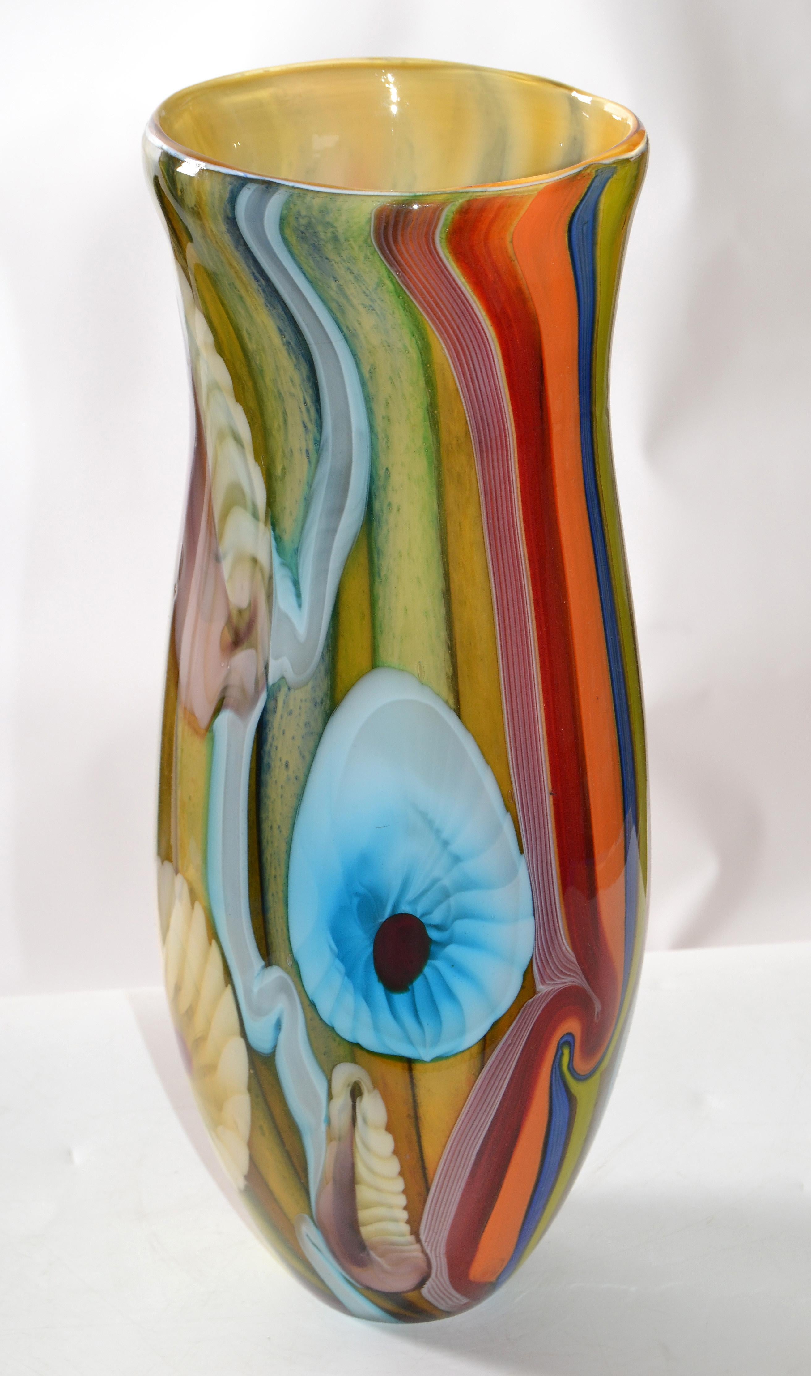 Mid-Century Modern Art Glass Nautical Motif Tall Vase Made in Europe Poland 1980 For Sale 3
