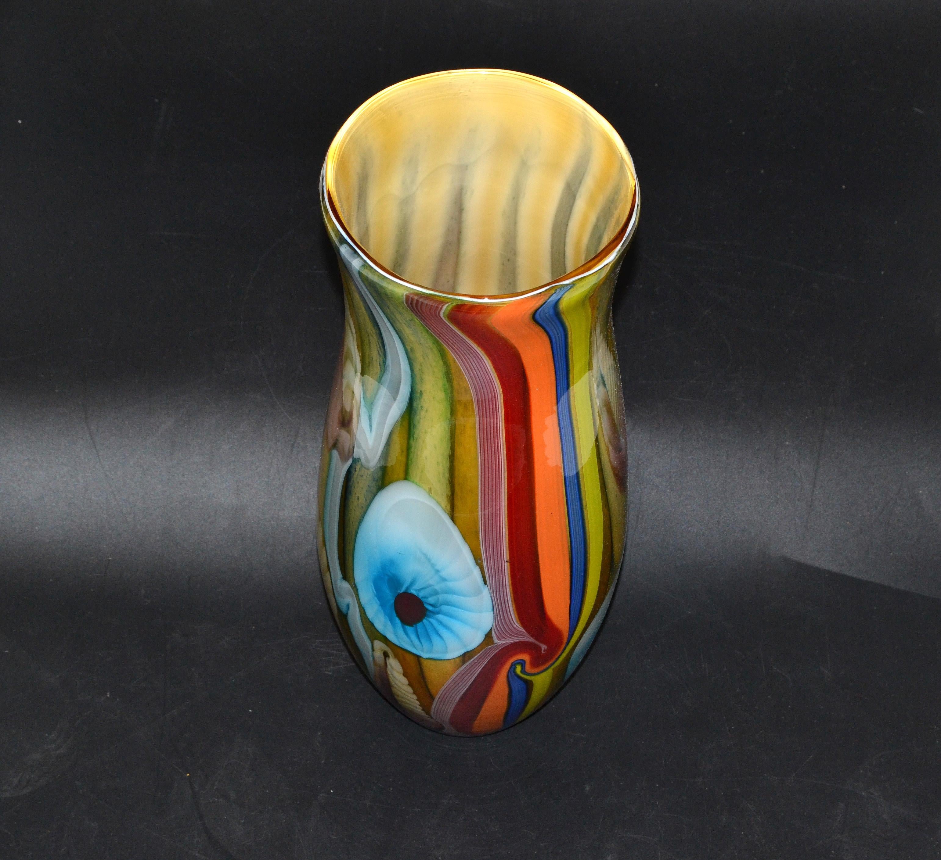 Mid-Century Modern Art Glass Nautical Motif Tall Vase Made in Europe Poland 1980 For Sale 4