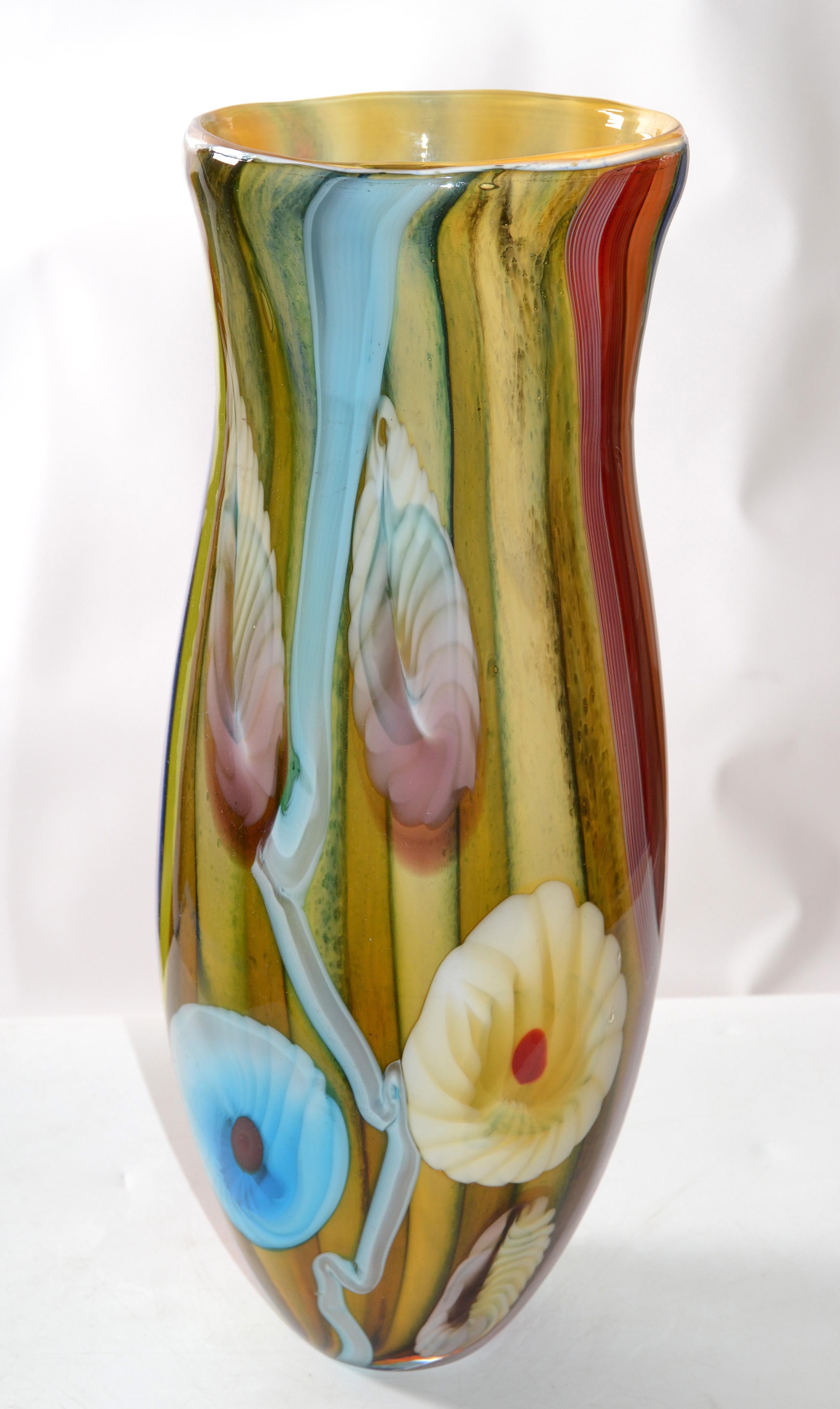 Polish Mid-Century Modern Art Glass Nautical Motif Tall Vase Made in Europe Poland 1980 For Sale