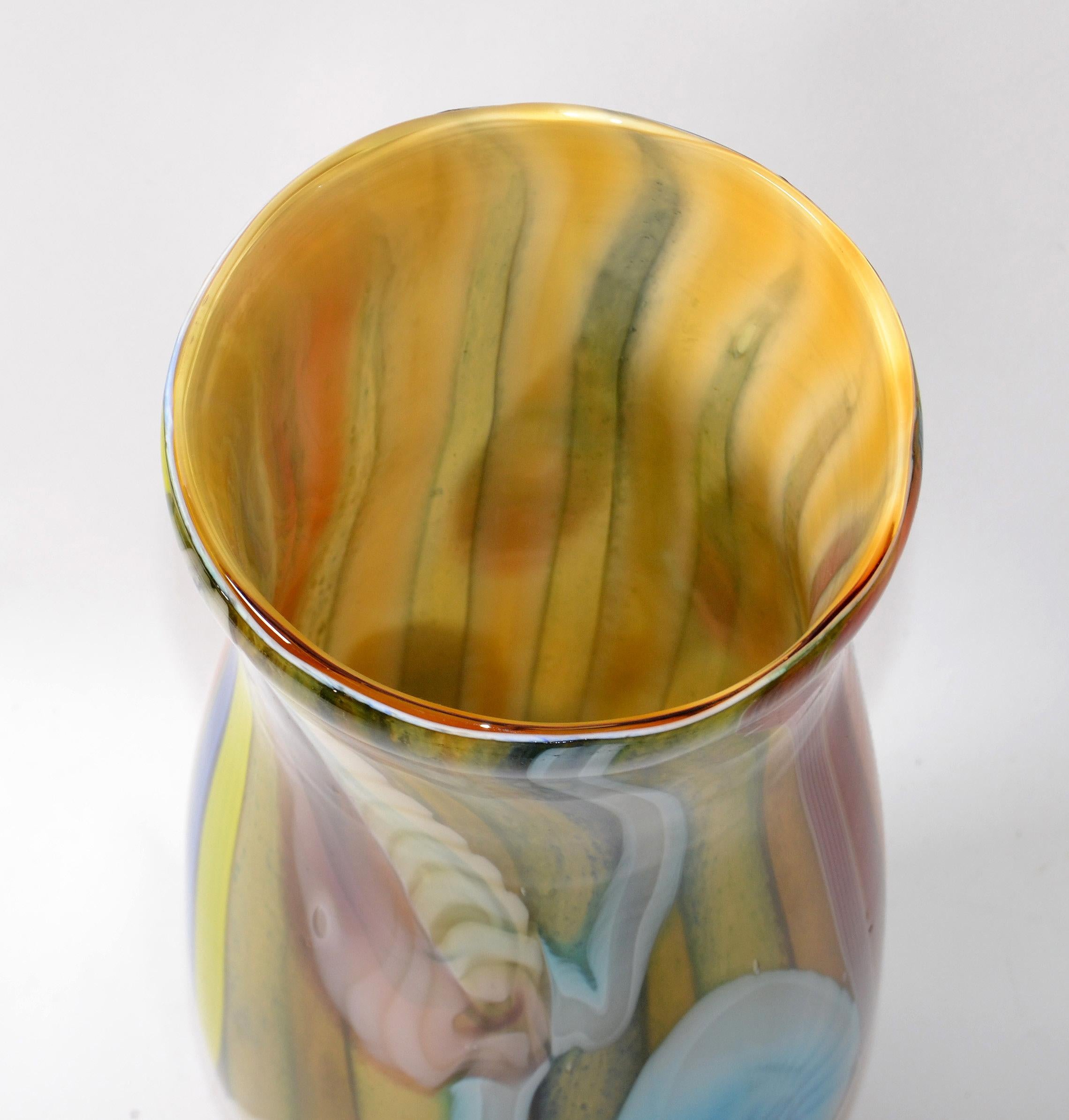 Mid-Century Modern Art Glass Nautical Motif Tall Vase Made in Europe Polen 1980 (20. Jahrhundert) im Angebot