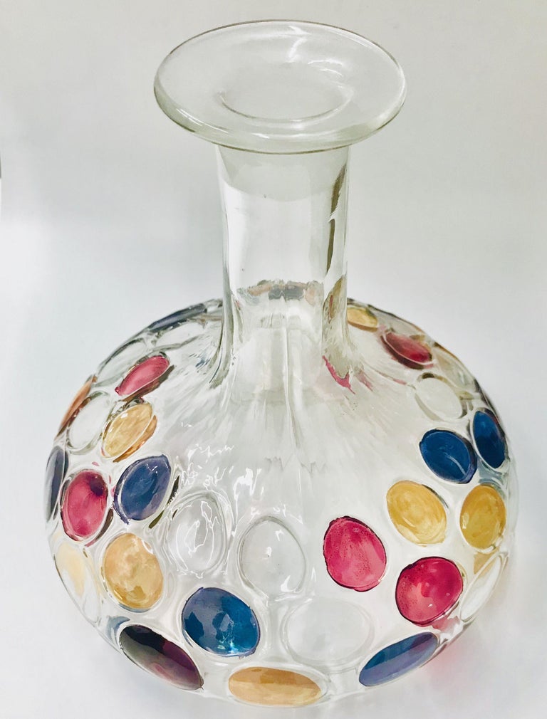 Mid Century Modern Art Glass Thumbprint Designs Decanter and Stopper  In Excellent Condition For Sale In Montreal, QC
