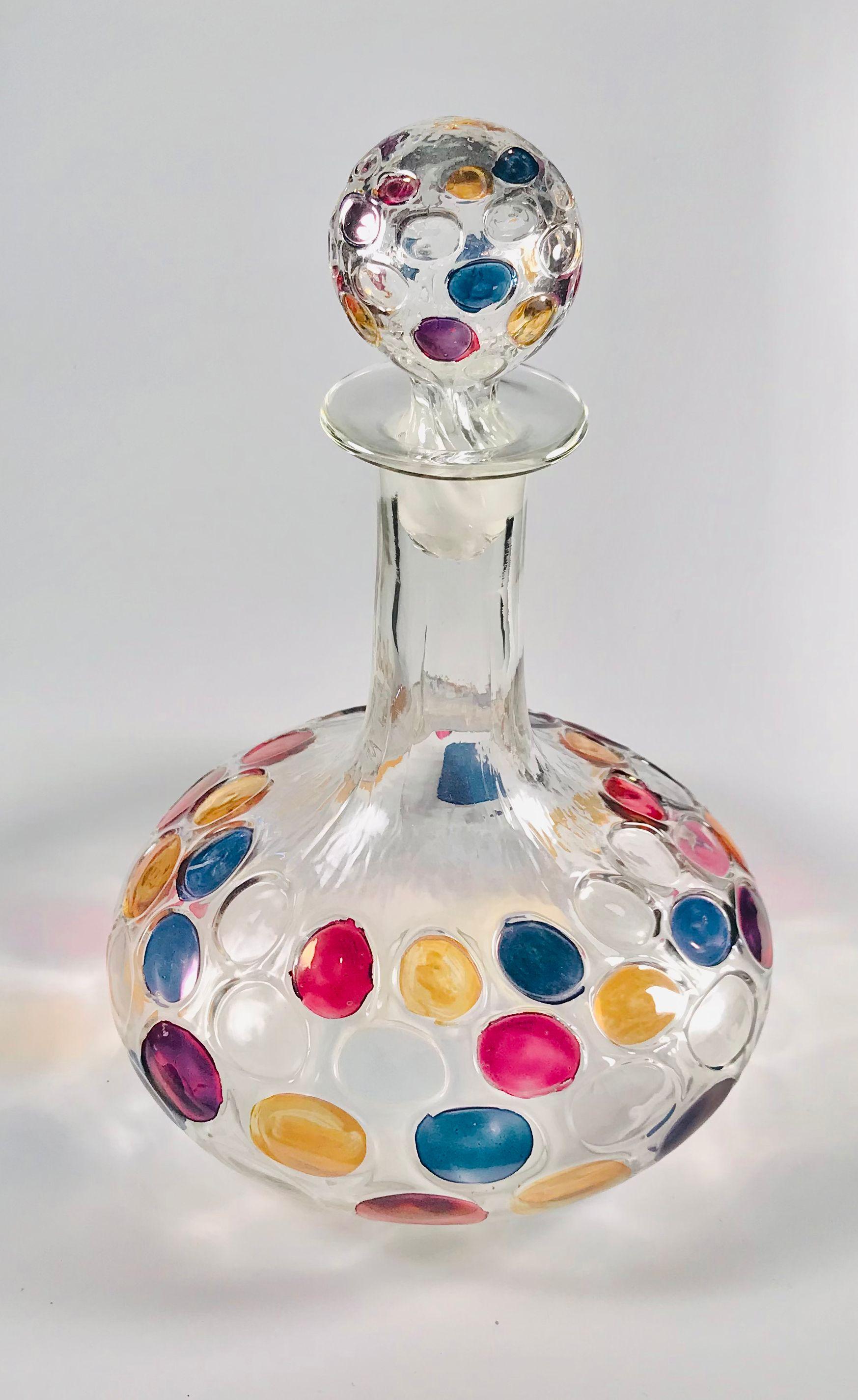 20th Century Mid Century Modern Art Glass Thumbprint Designs Decanter and Stopper  For Sale