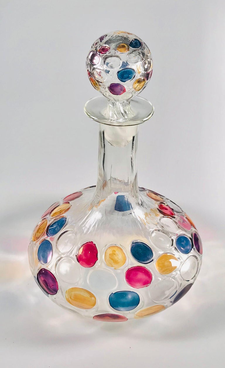 Mid Century Modern Art Glass Thumbprint Designs Decanter and Stopper  For Sale 3