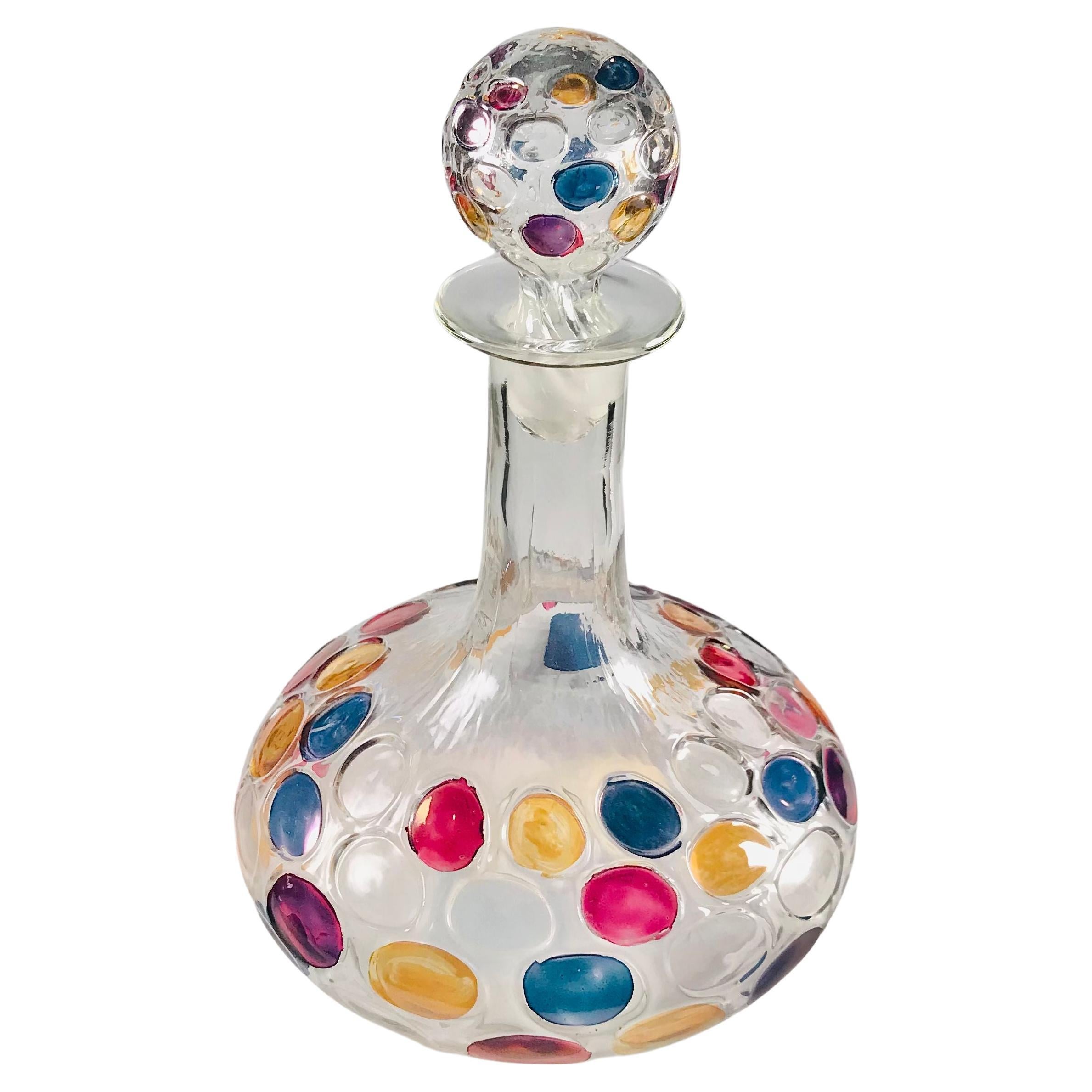 Mid Century Modern Art Glass Thumbprint Designs Decanter and Stopper 