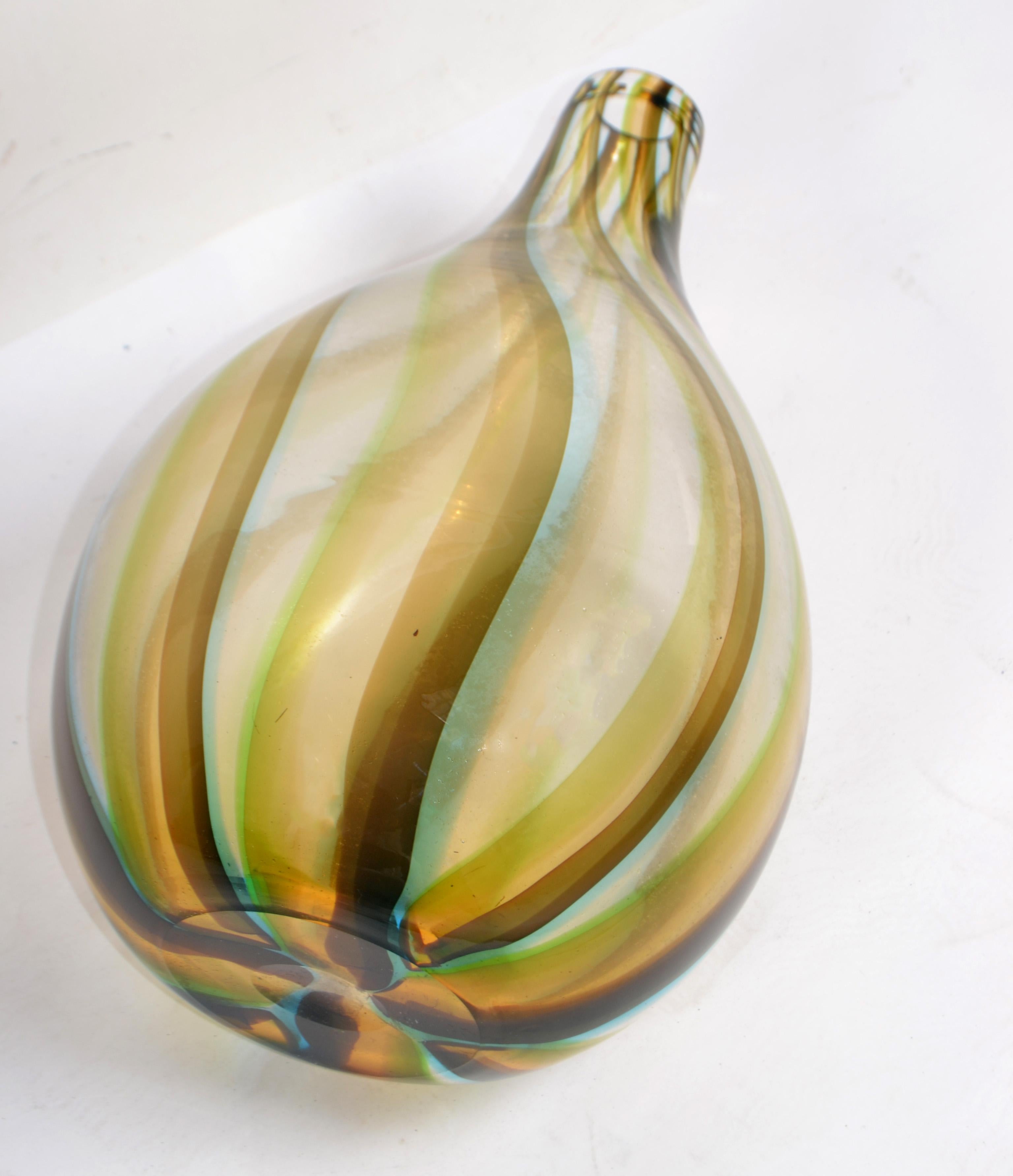 Mid-Century Modern Art Glass Vase Amber Blue & Bronze Color Made in Poland 1980 For Sale 3