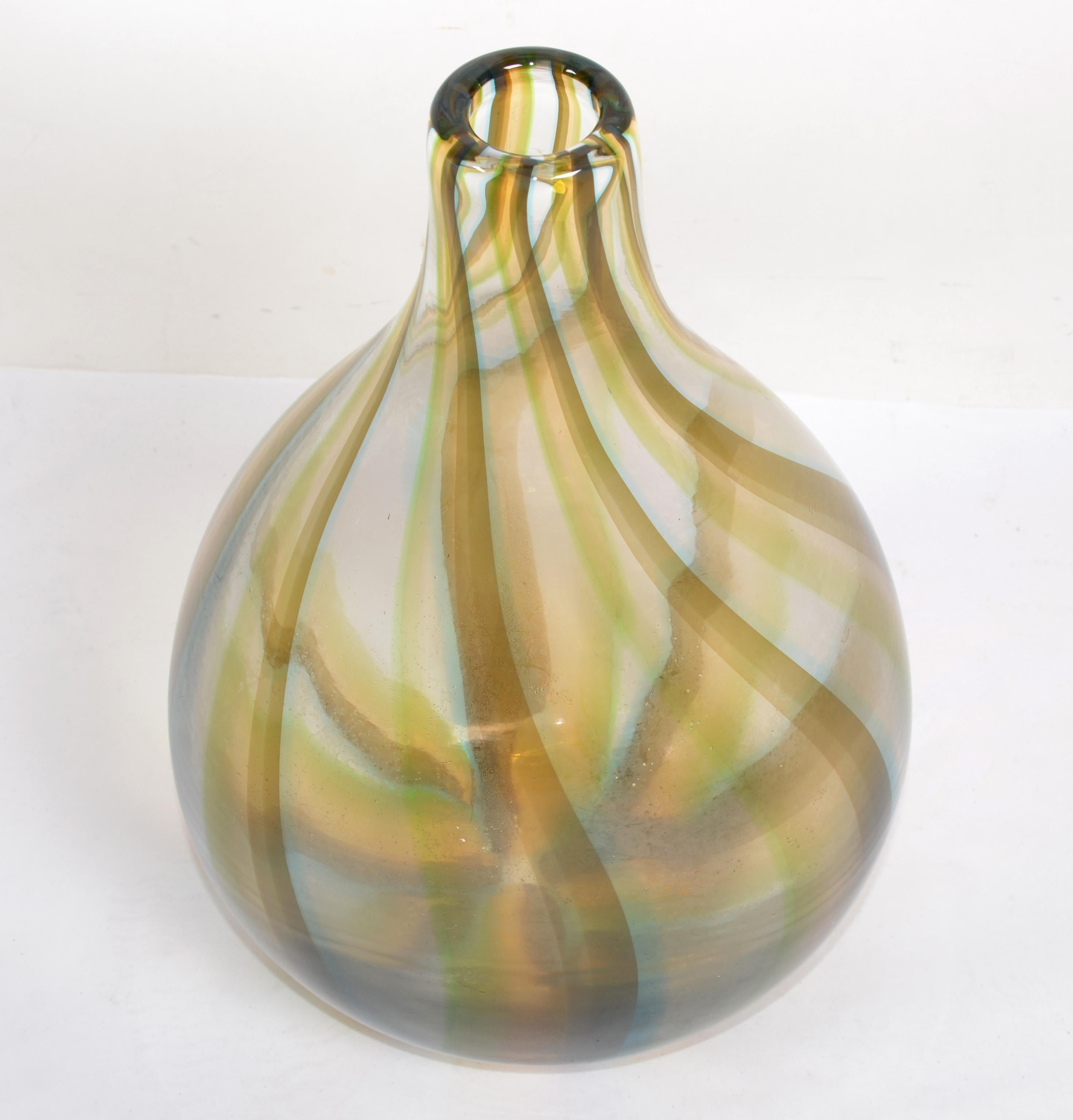 Mid-Century Modern Art Glass Vase Amber Blue & Bronze Color Made in Poland 1980 For Sale 5