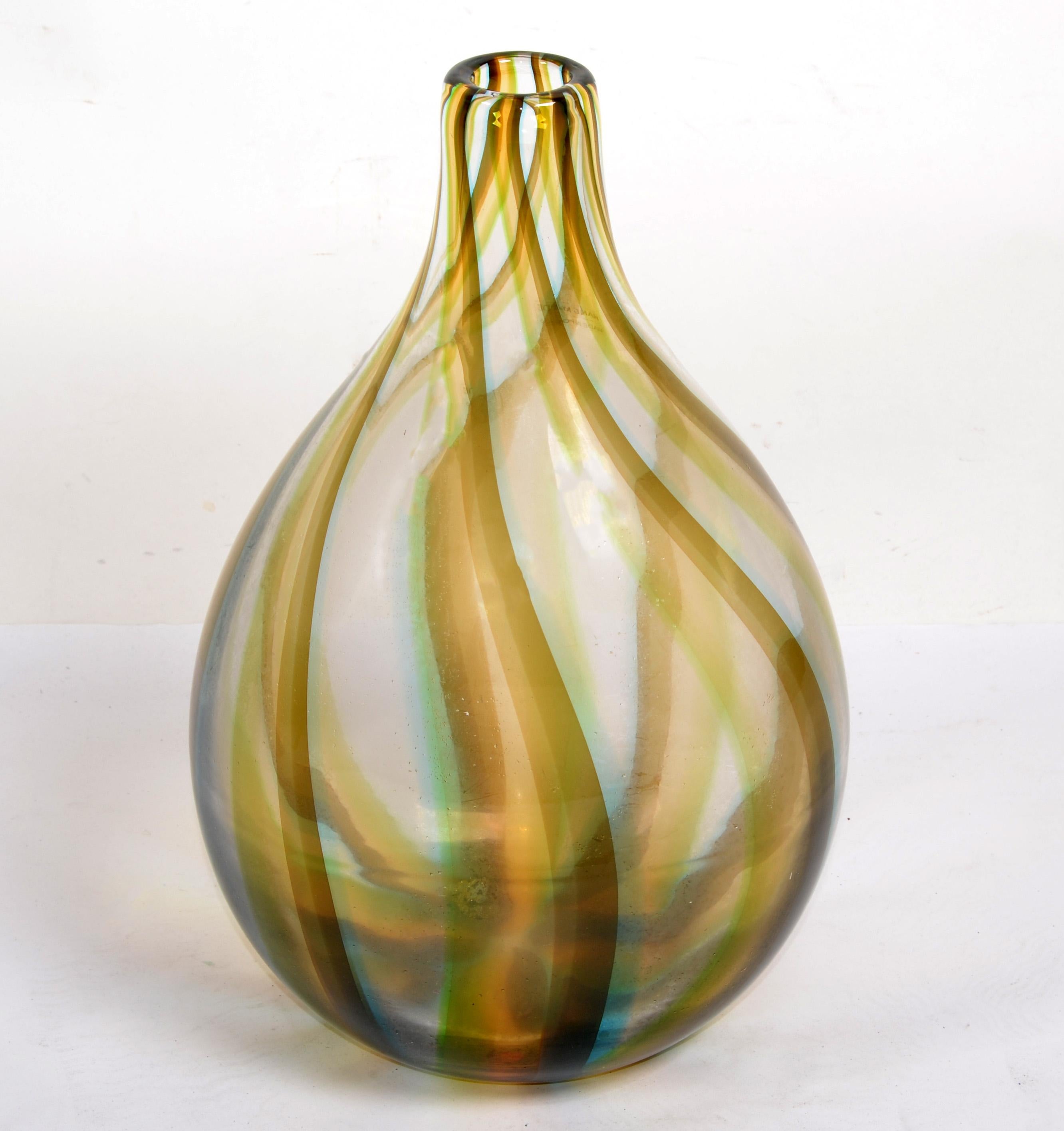 Mid-Century Modern Art Glass Vase Amber Blue & Bronze Color Made in Poland 1980 For Sale 9