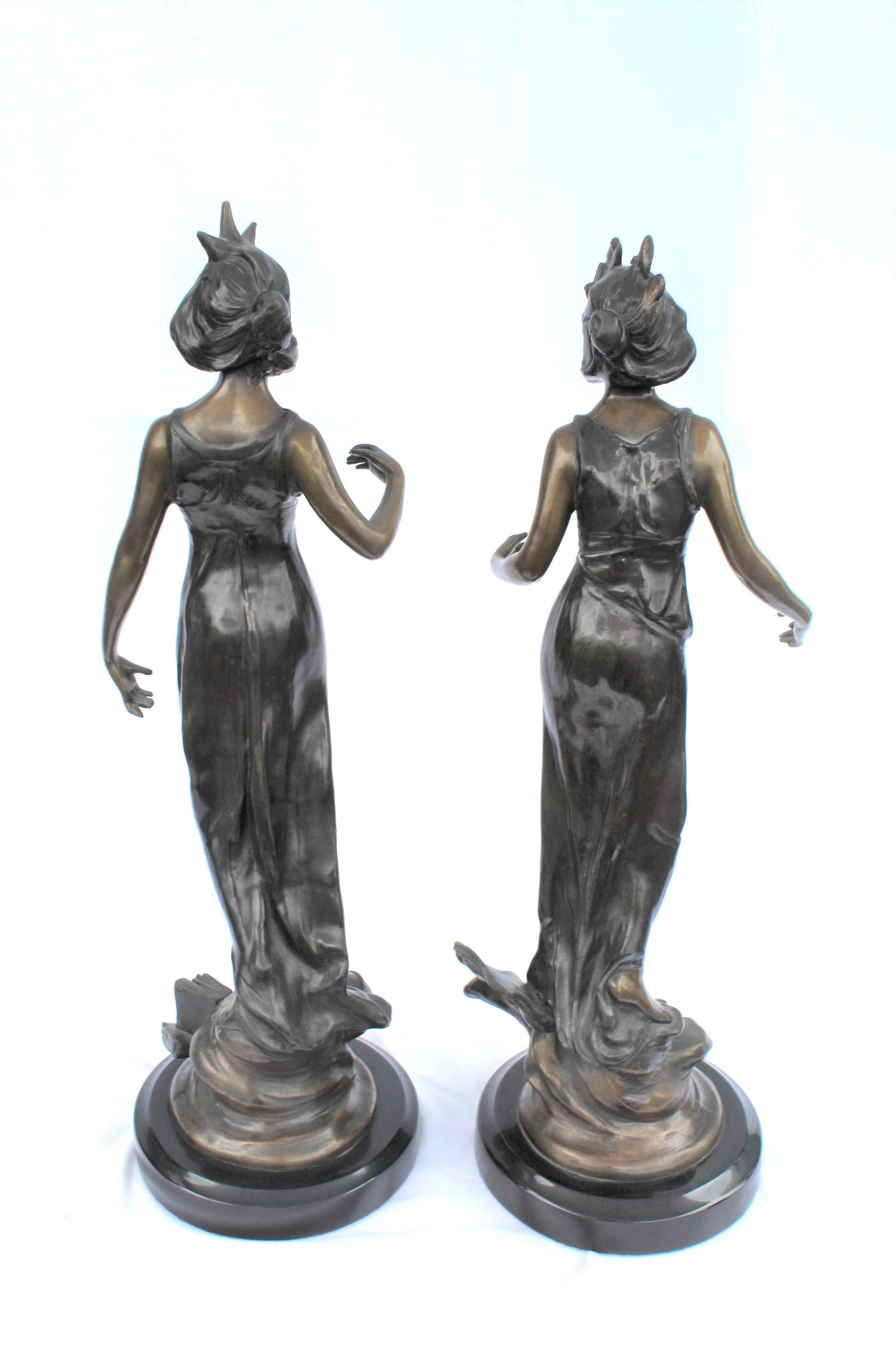 Fine XX secolo Mid Century Modern/Art Nouveau , Bronzo , coppia , Figurine di donna in vendita