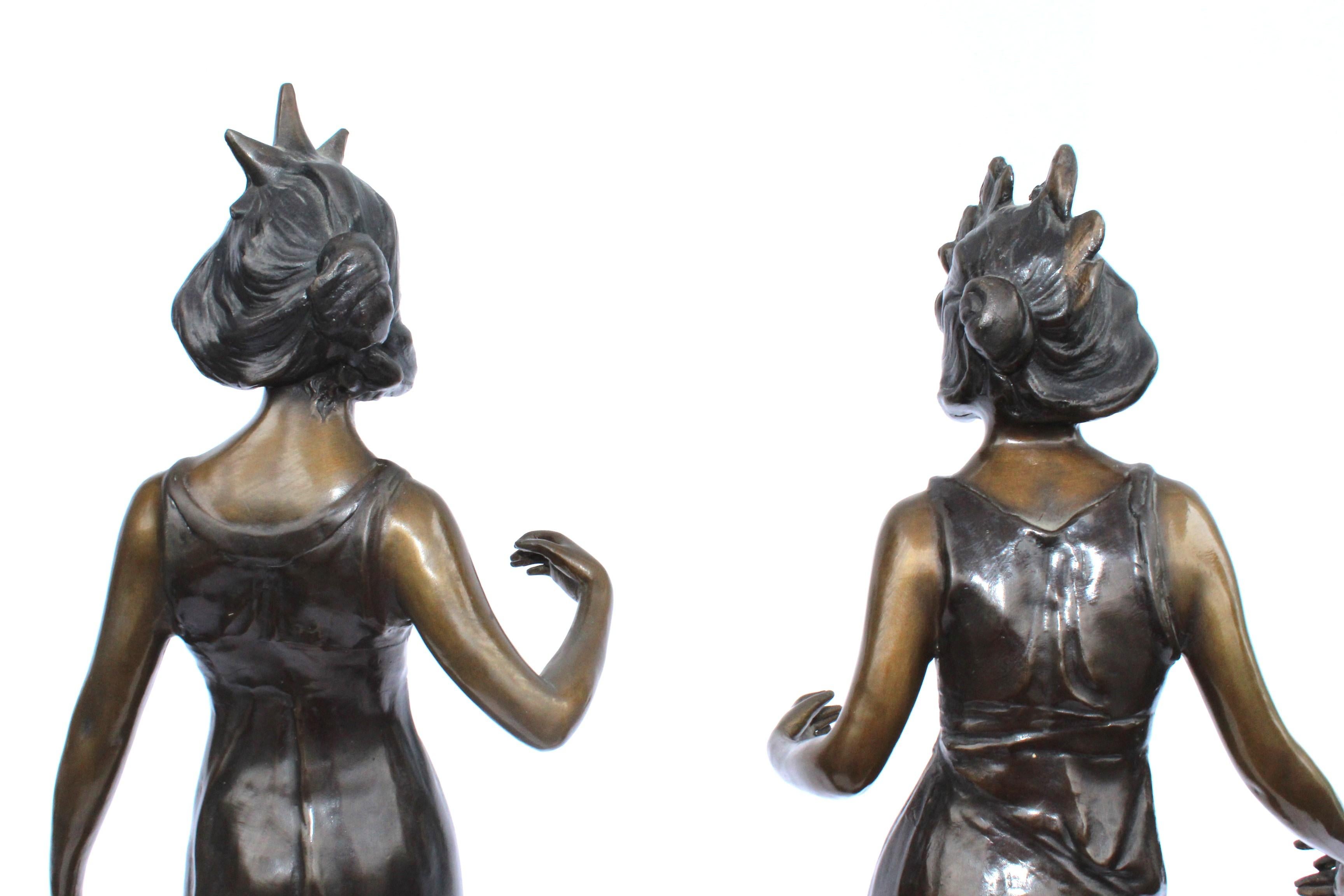 Mid Century Modern/Art Nouveau , Bronzo , coppia , Figurine di donna in vendita 1