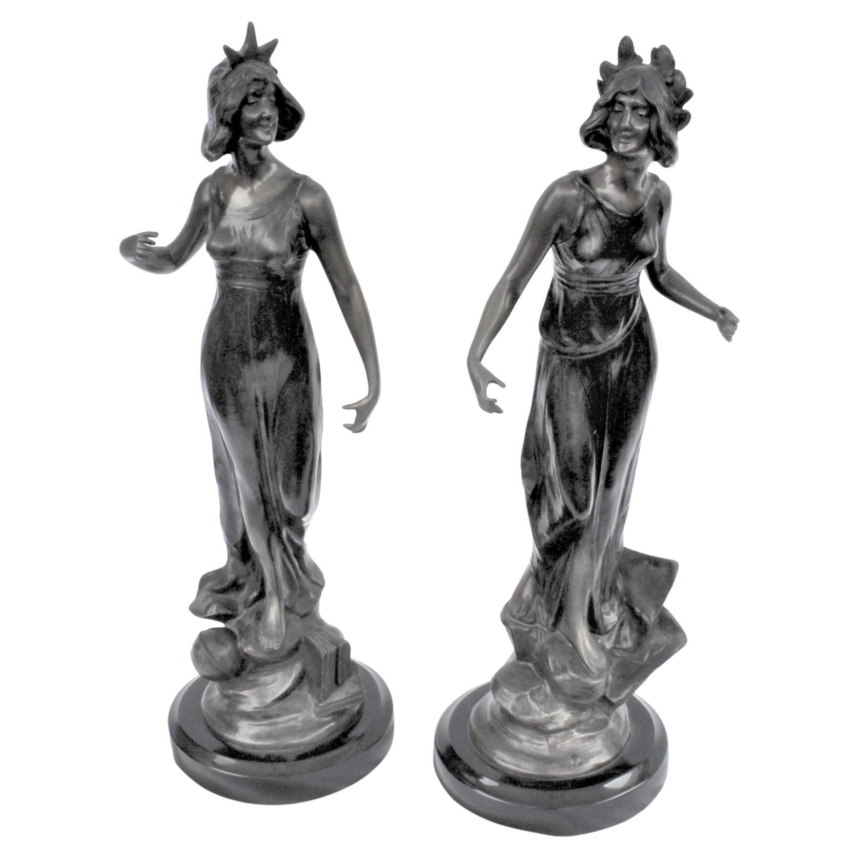 Mid Century Modern/Art Nouveau , Bronze , pair , Lady Figurines