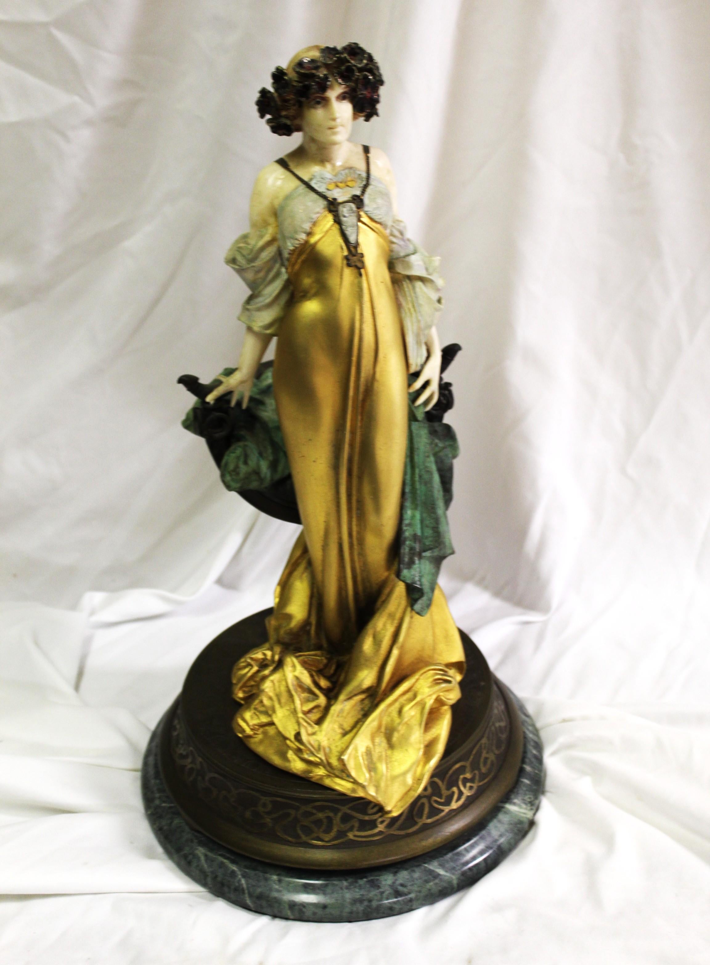 Scultura di donna in stile Art Nouveau di metà secolo, bronzo, firmata dall'artista in vendita 9
