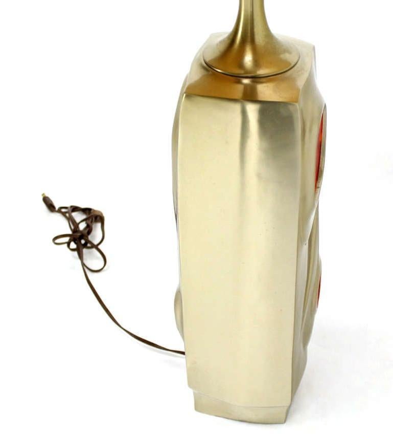 Glass Mid-Century Modern Art Nouveau Revival Style Cast Metal Base Table Lamp MINT! For Sale