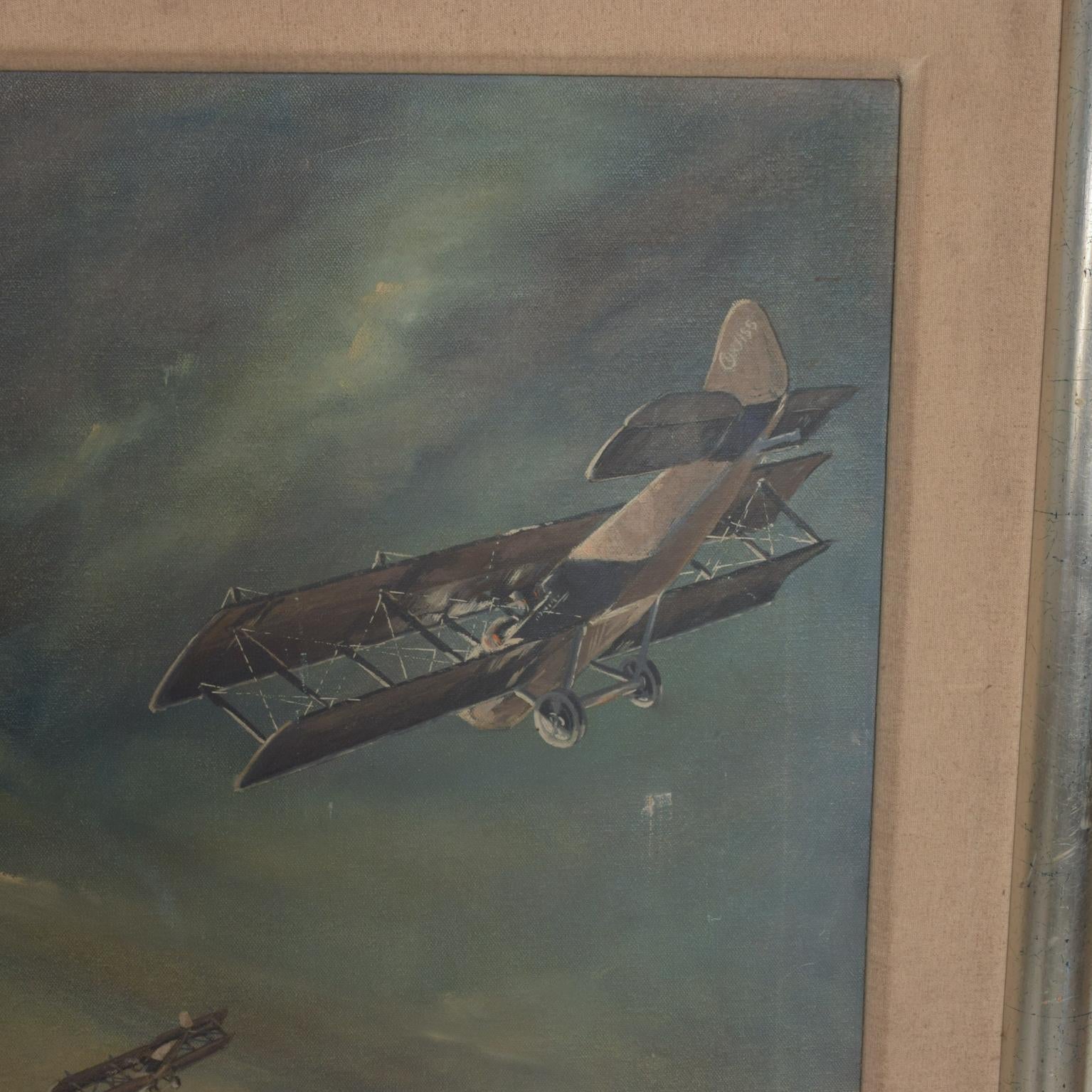 American 1950s Modern Aviation Painting Vintage Airplane Art For Sale