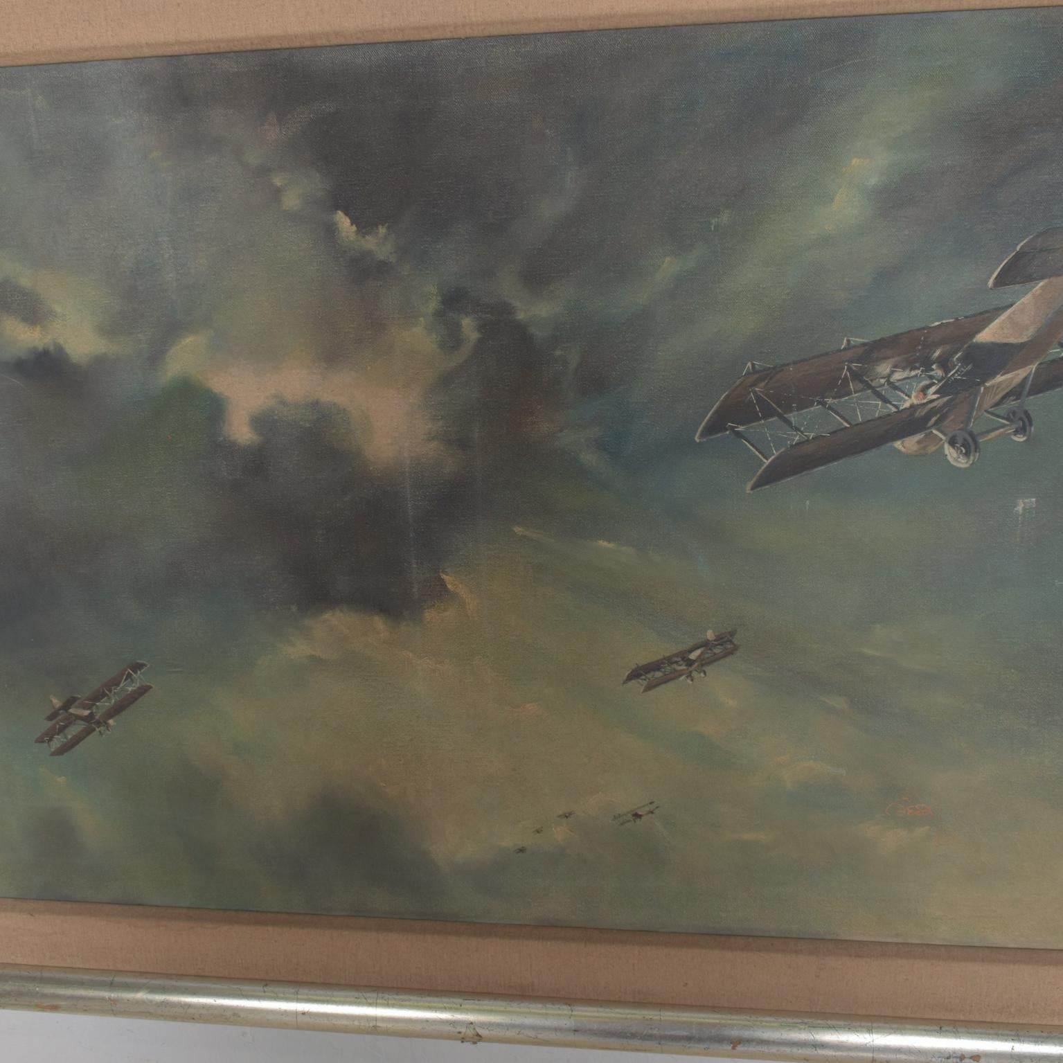 Mid-20th Century 1950s Modern Aviation Painting Vintage Airplane Art For Sale