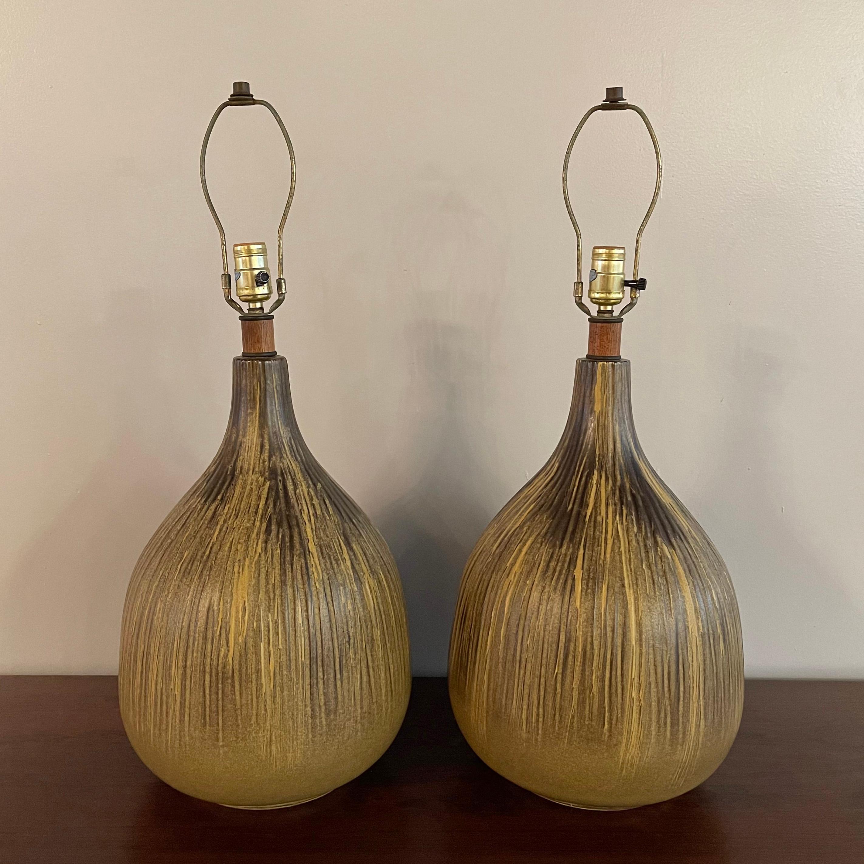 Mid-Century Modern Art Pottery Gourd Table Lamps 1