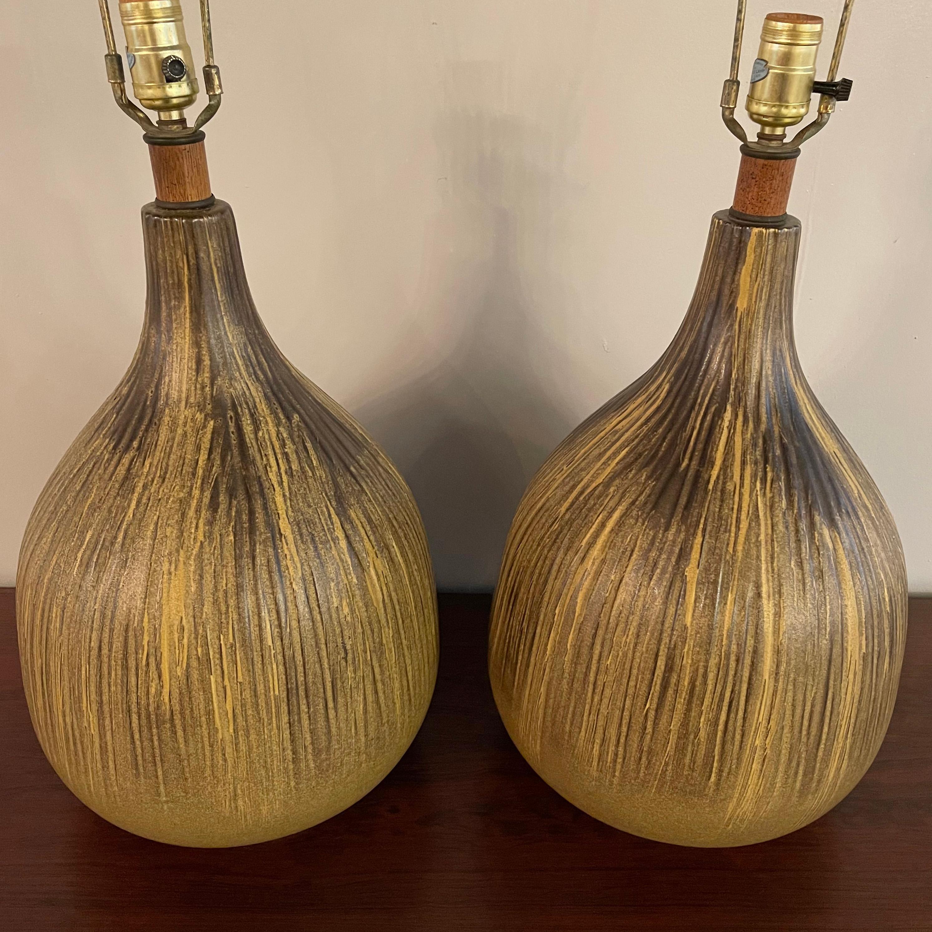 Mid-Century Modern Art Pottery Gourd Table Lamps 2