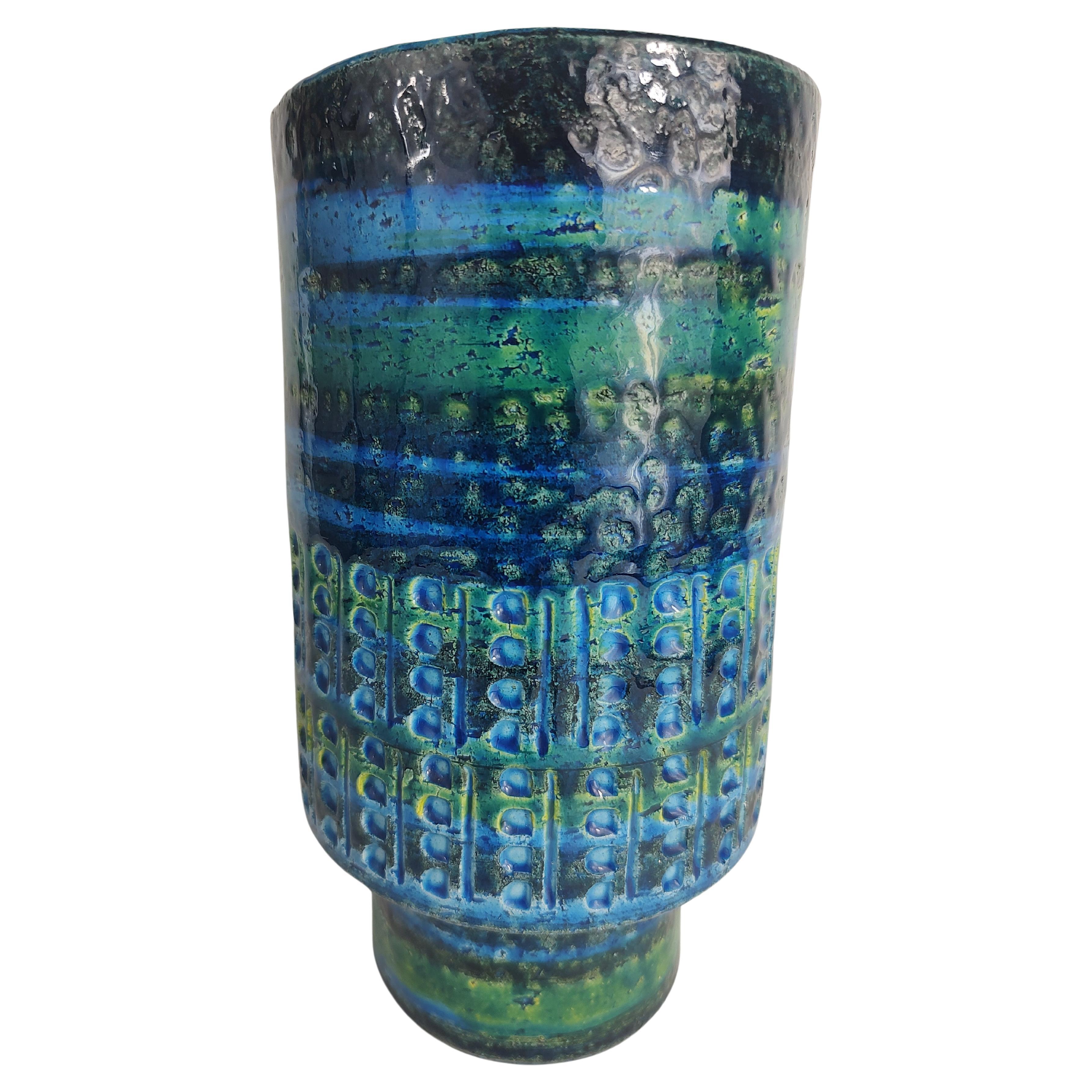 Italian Mid-Century Modern Art Pottery Rimini Blue Vase by Aldo Londi Bitossi